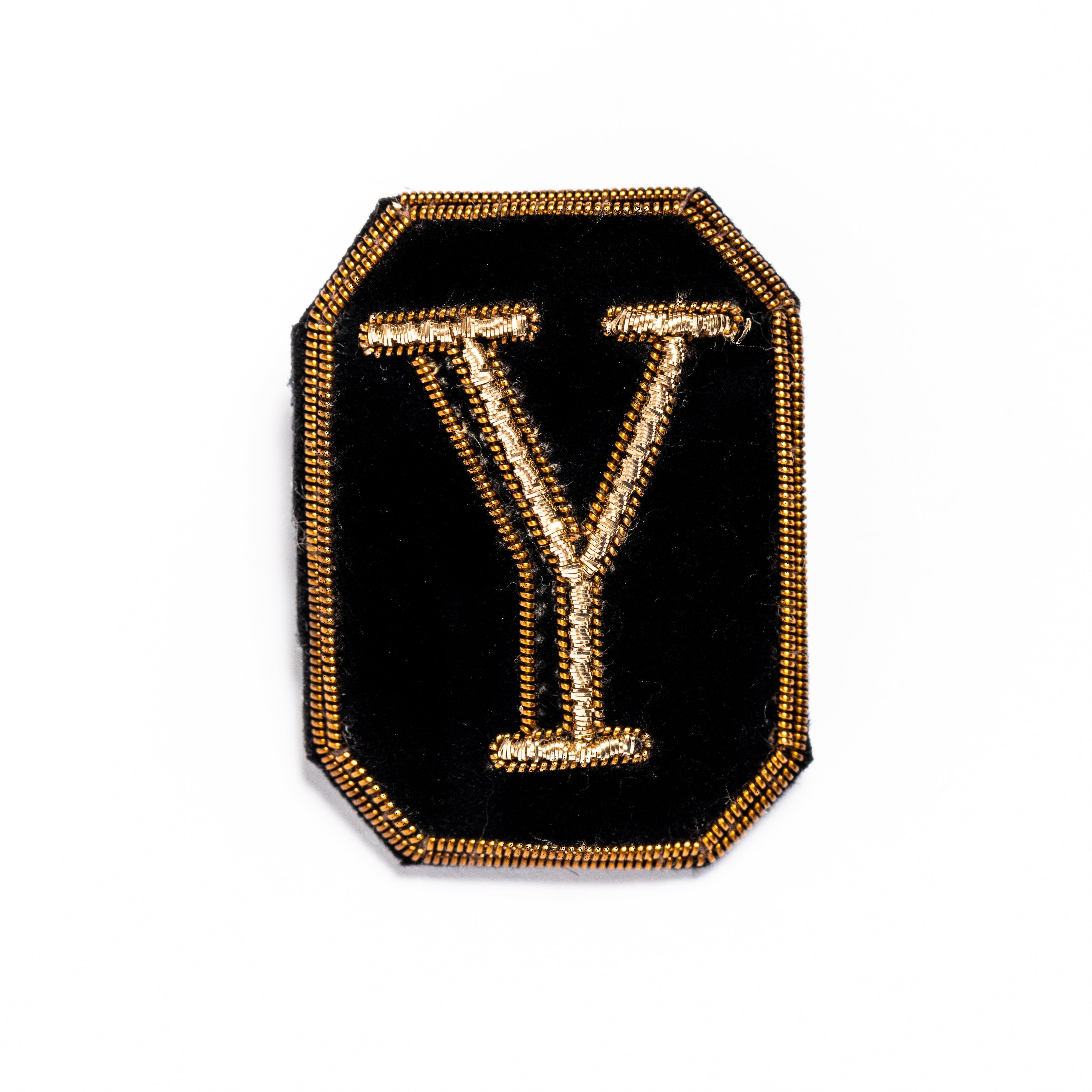 Antique Hand Embroidered Letter Brooch