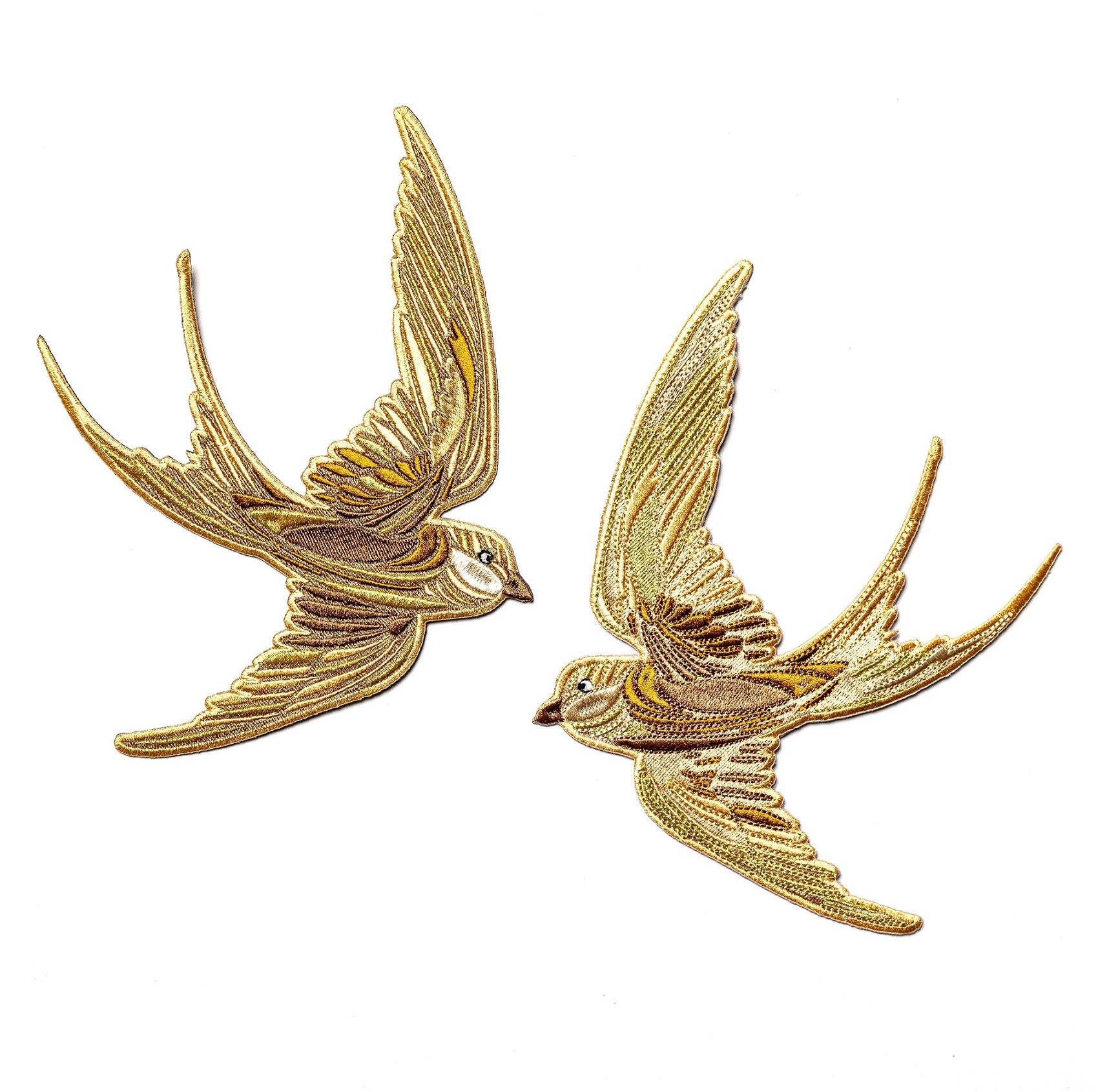 Aureum Avem Machine Embroidered Iron On Patches - Pair of Birds