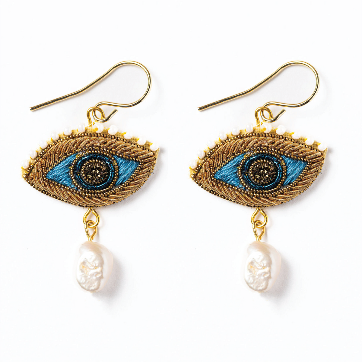 Evil Eye Hand Embroidered Earrings