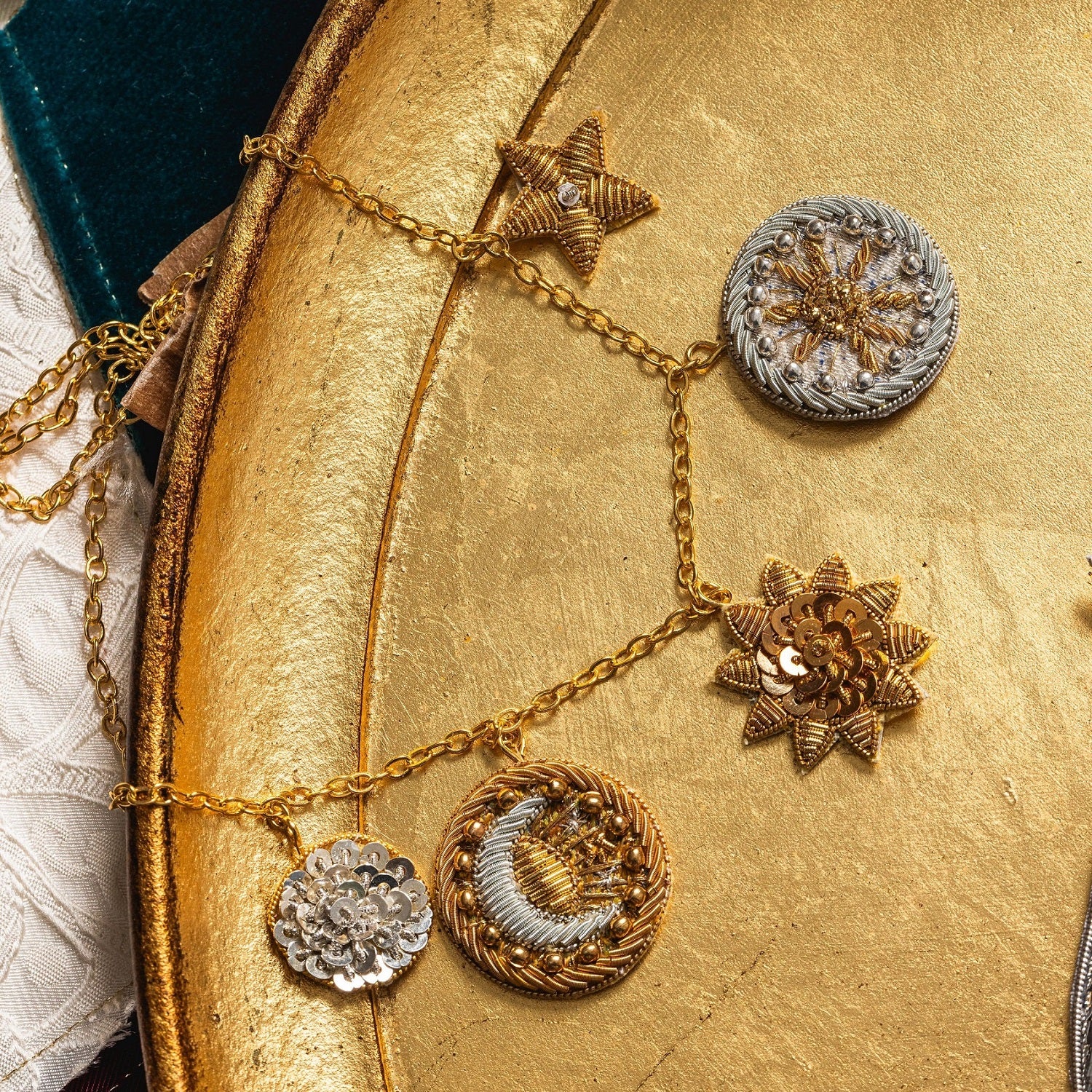 Fairy Tale Collection - Hand Embroidered Coin Charm Necklace