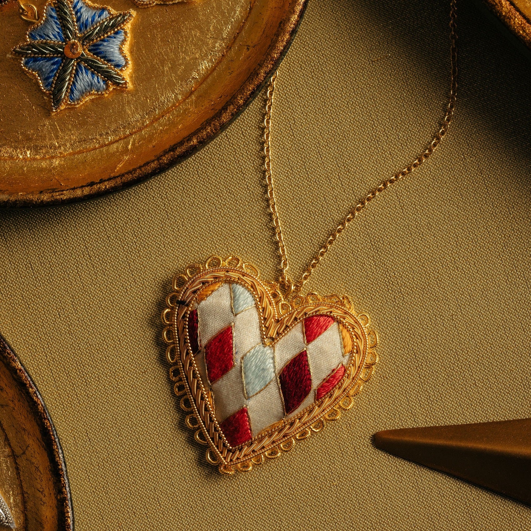 Fairy Tale Collection - Hand Embroidered Harlequin Heart Necklace