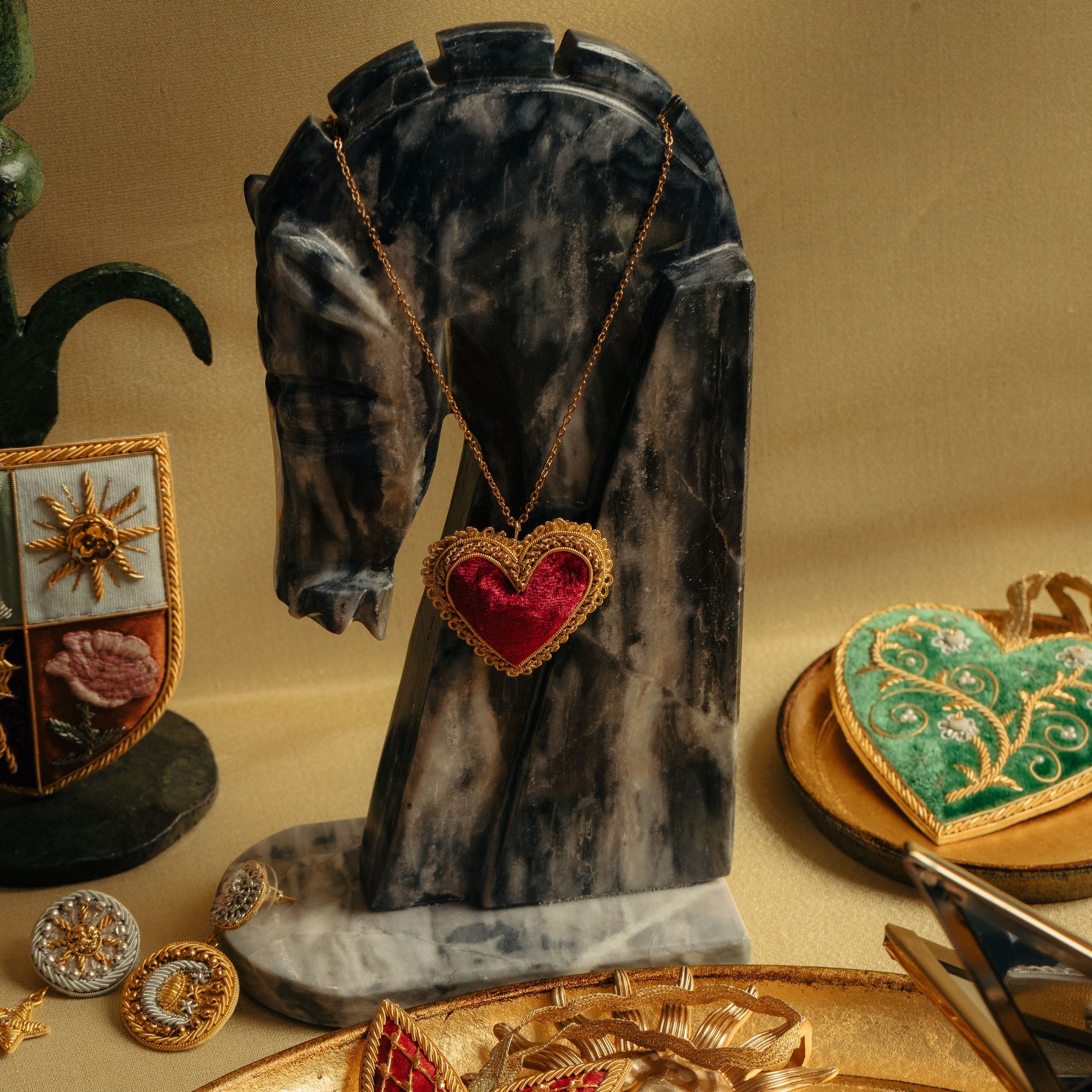 Fairy Tale Collection - Hand Embroidered Velvet Heart Necklace