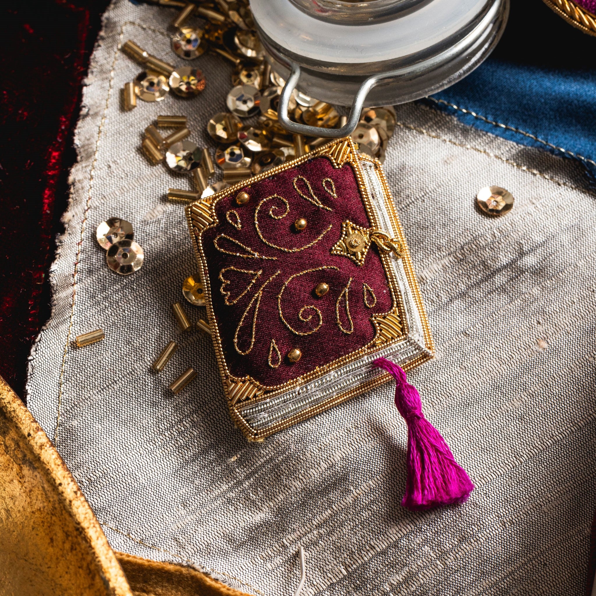 Fairytale Collection - Hand Embroidered Burgundy Opus Brooch