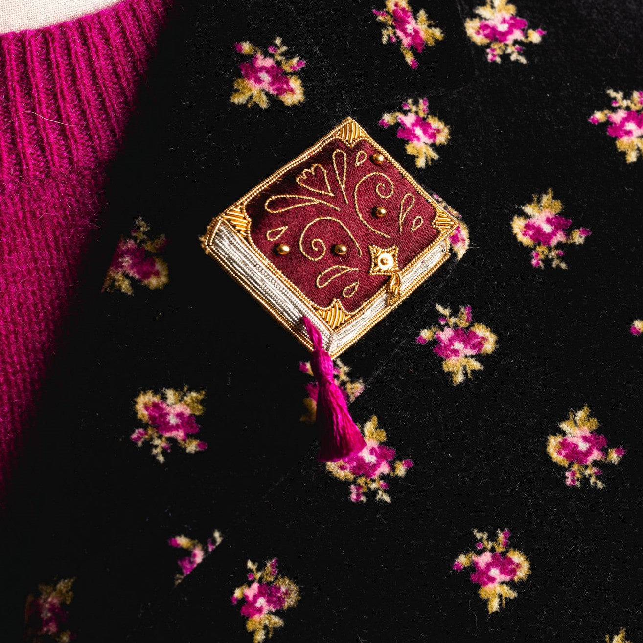 Fairytale Collection - Hand Embroidered Burgundy Opus Brooch
