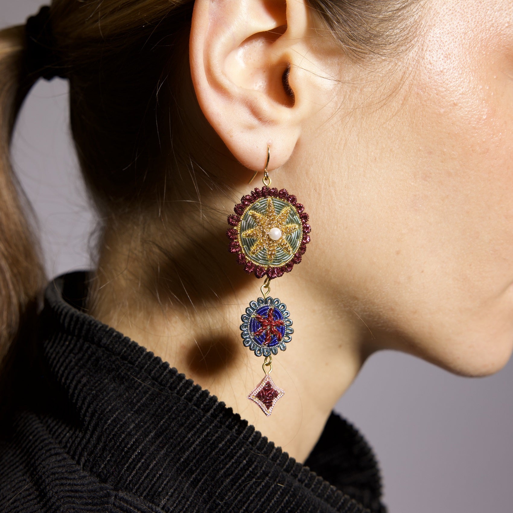 Fairytale Collection - Hand Embroidered Circus Charm Earrings