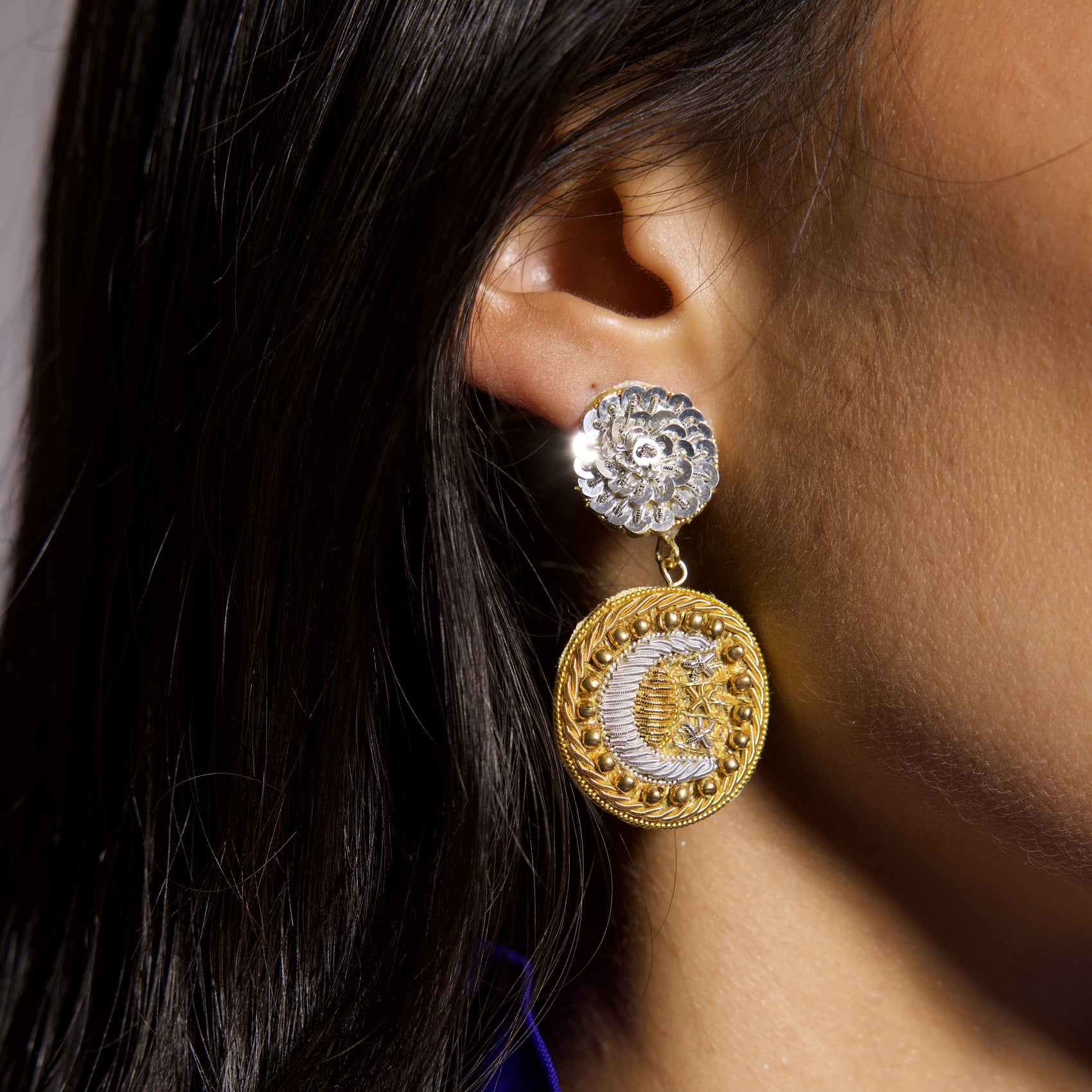 Fairytale Collection - Hand Embroidered Coin Earrings