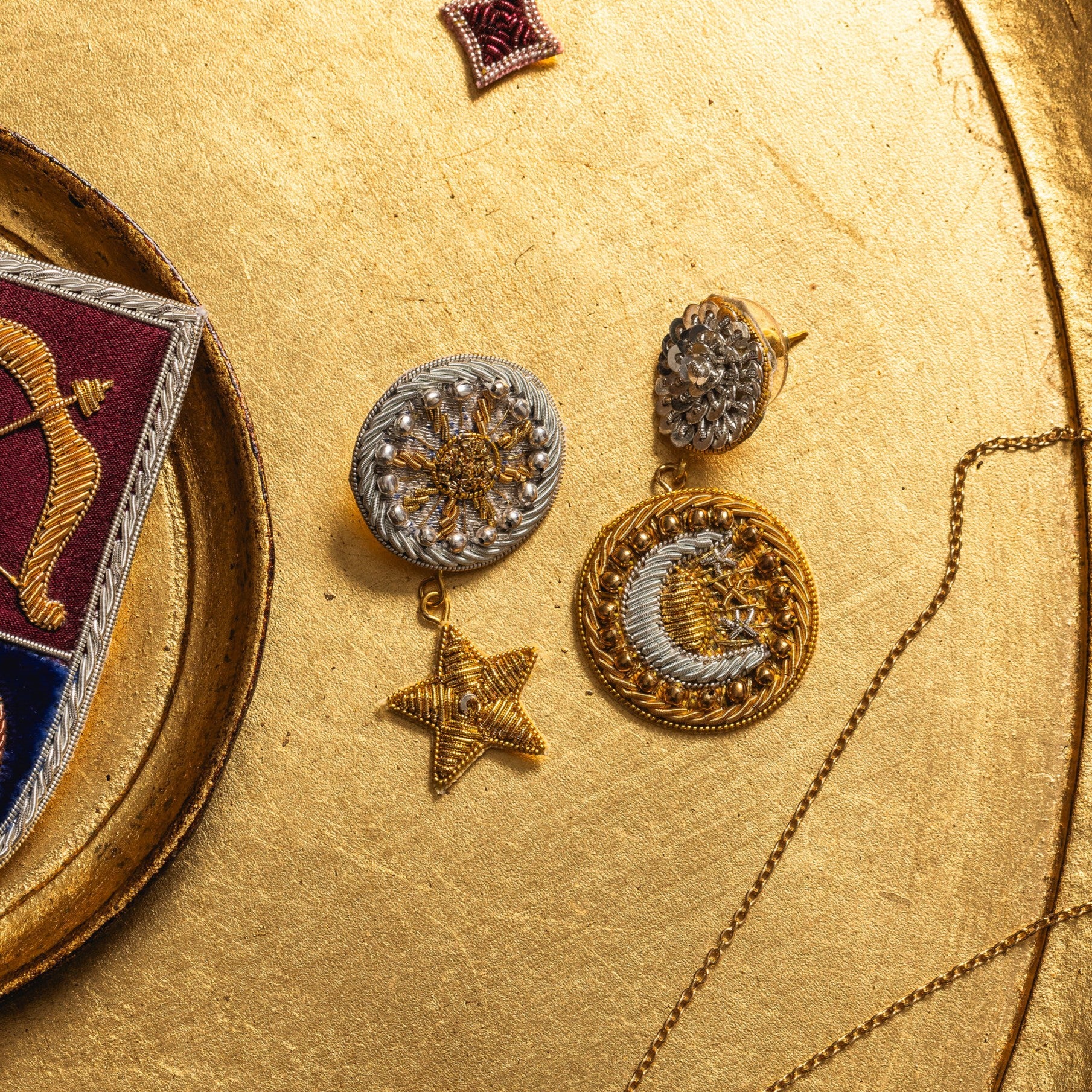 Fairytale Collection - Hand Embroidered Coin Earrings