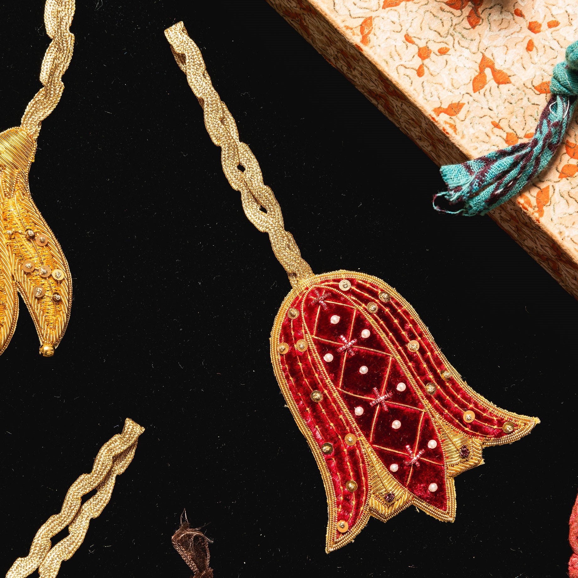 Fairytale Collection - Hand Embroidered Garnet Bellflower Christmas Hanging Decoration