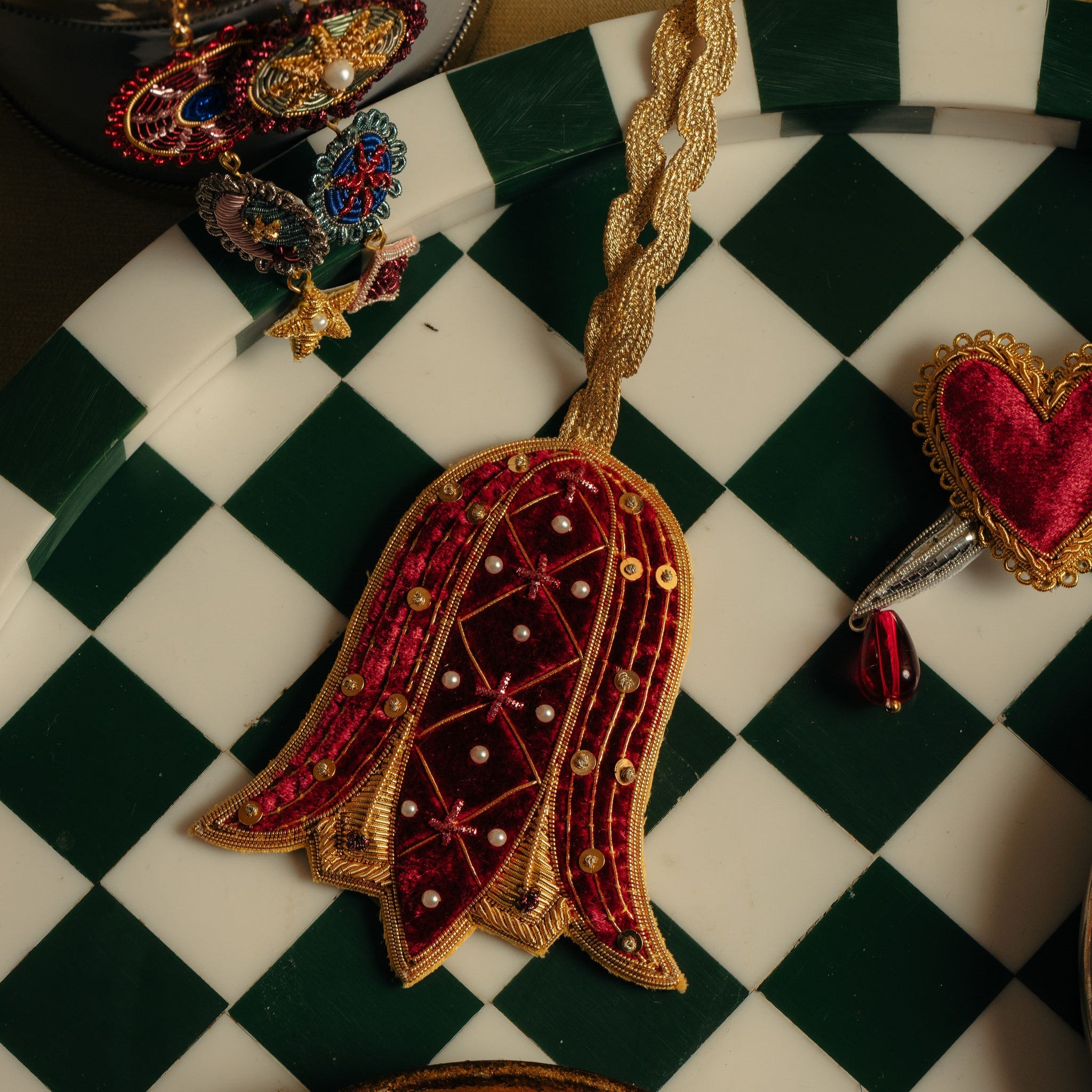 Fairytale Collection - Hand Embroidered Garnet Bellflower Christmas Hanging Decoration