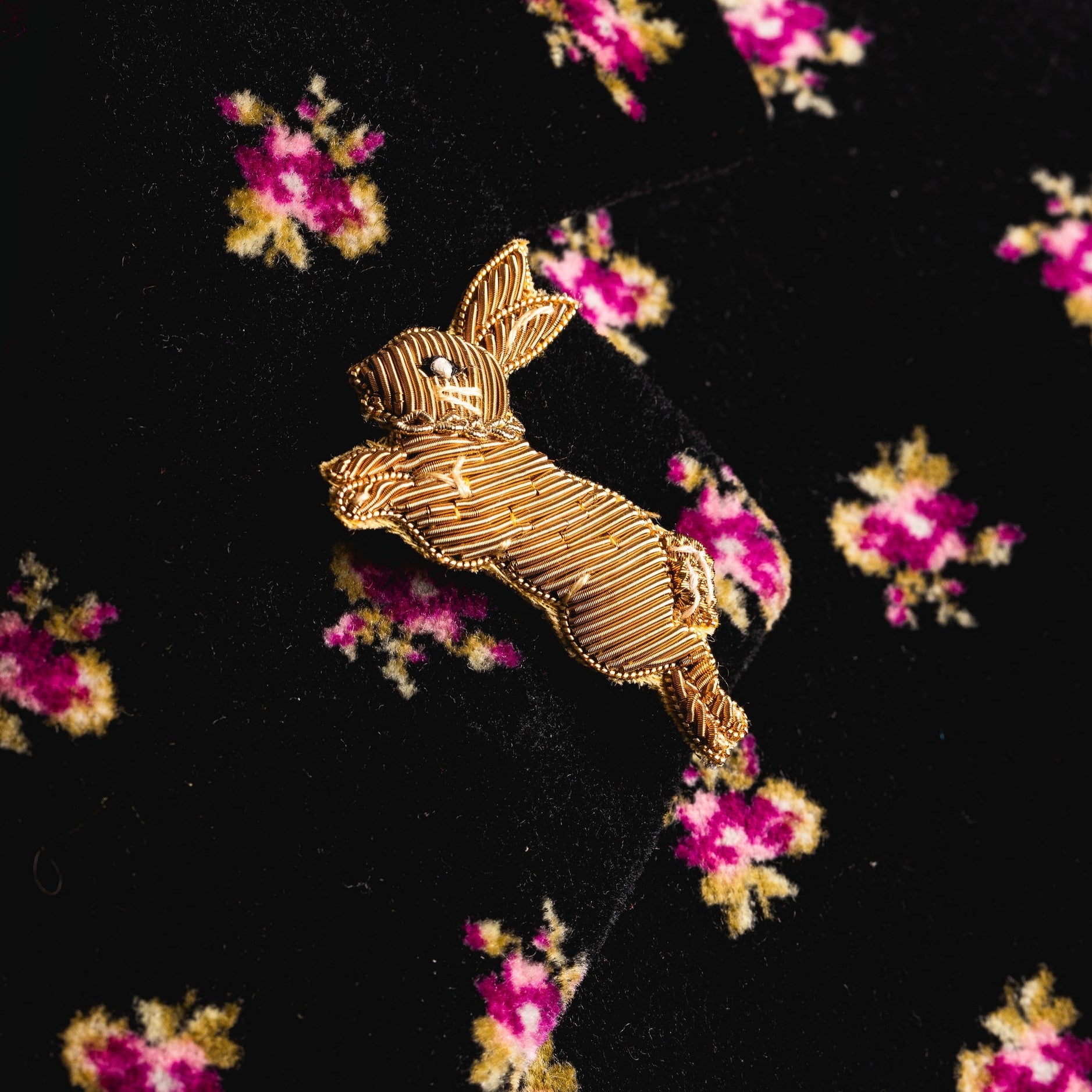 Fairytale Collection - Hand Embroidered Goldwork Rabbit Brooch