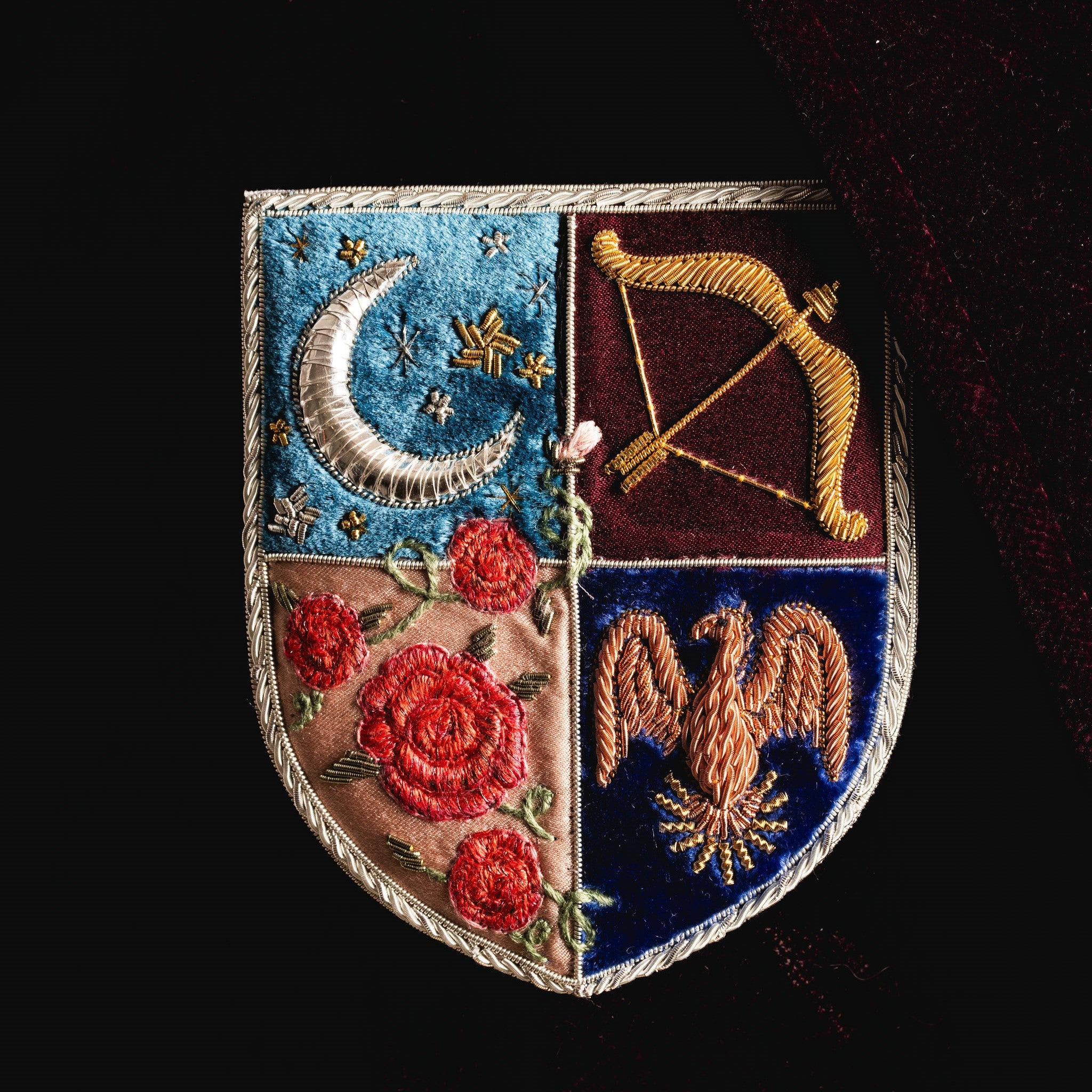 Fairytale Collection - Hand Embroidered Lady Lock Shield Brooch