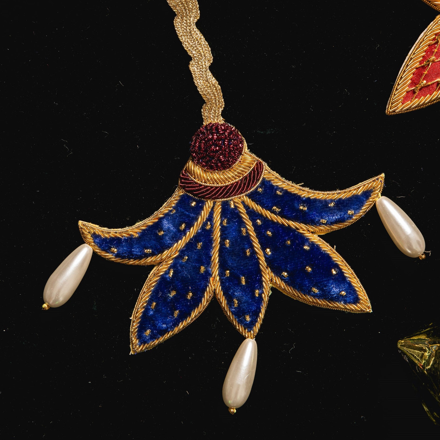 Fairytale Collection - Hand Embroidered Lapis Harlequin Christmas Hanging Decoration