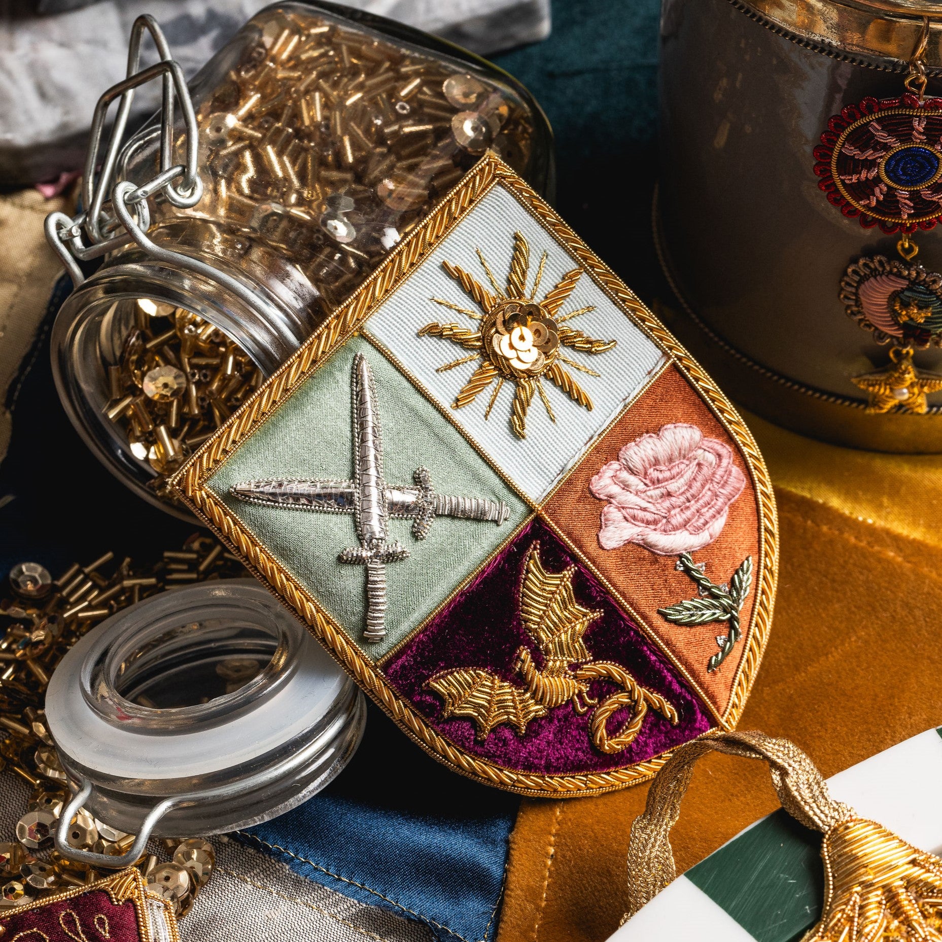 Fairytale Collection - Hand Embroidered Sir Hand Shield Brooch