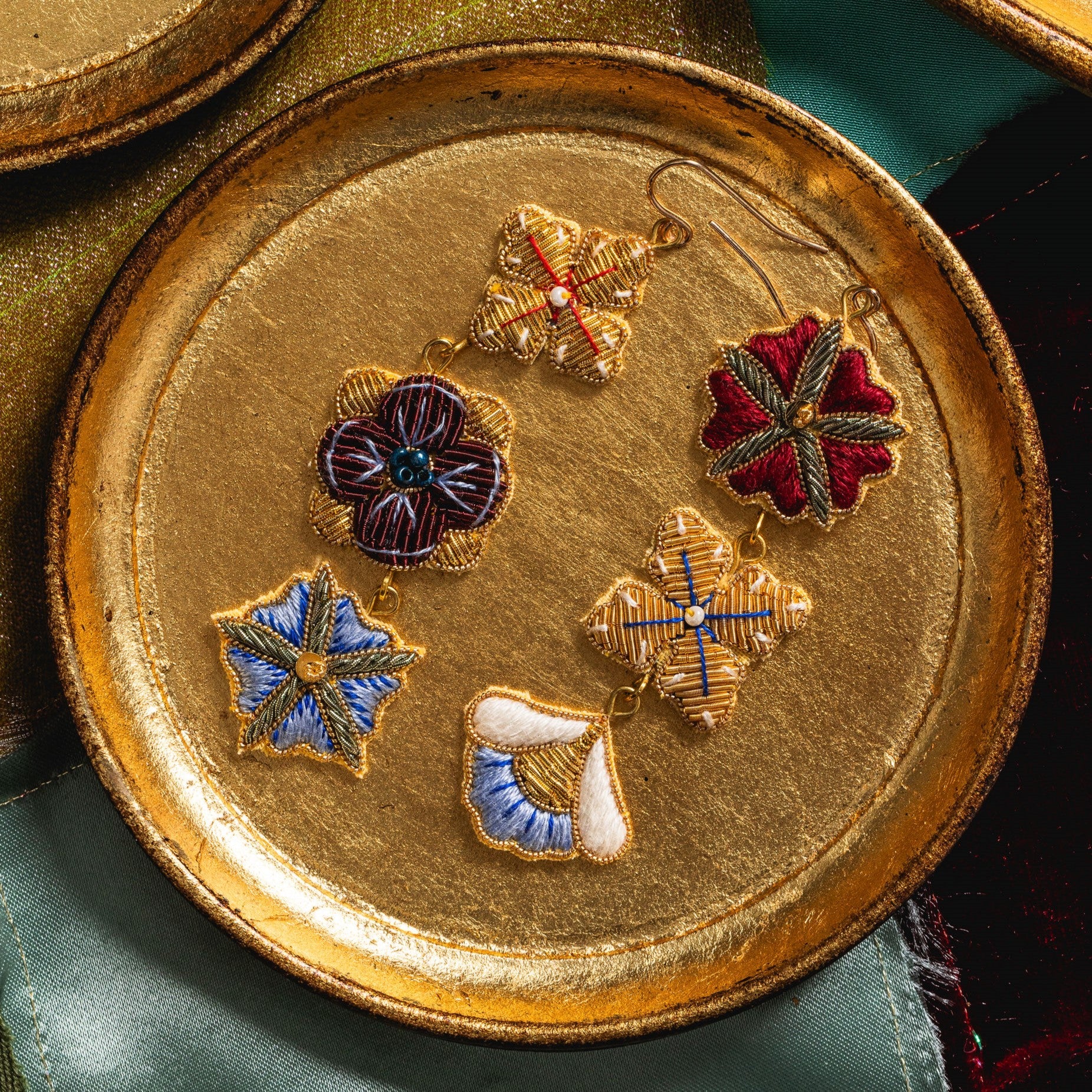 Fairytale Collection - Hand Embroidered Trellis Charm Earrings