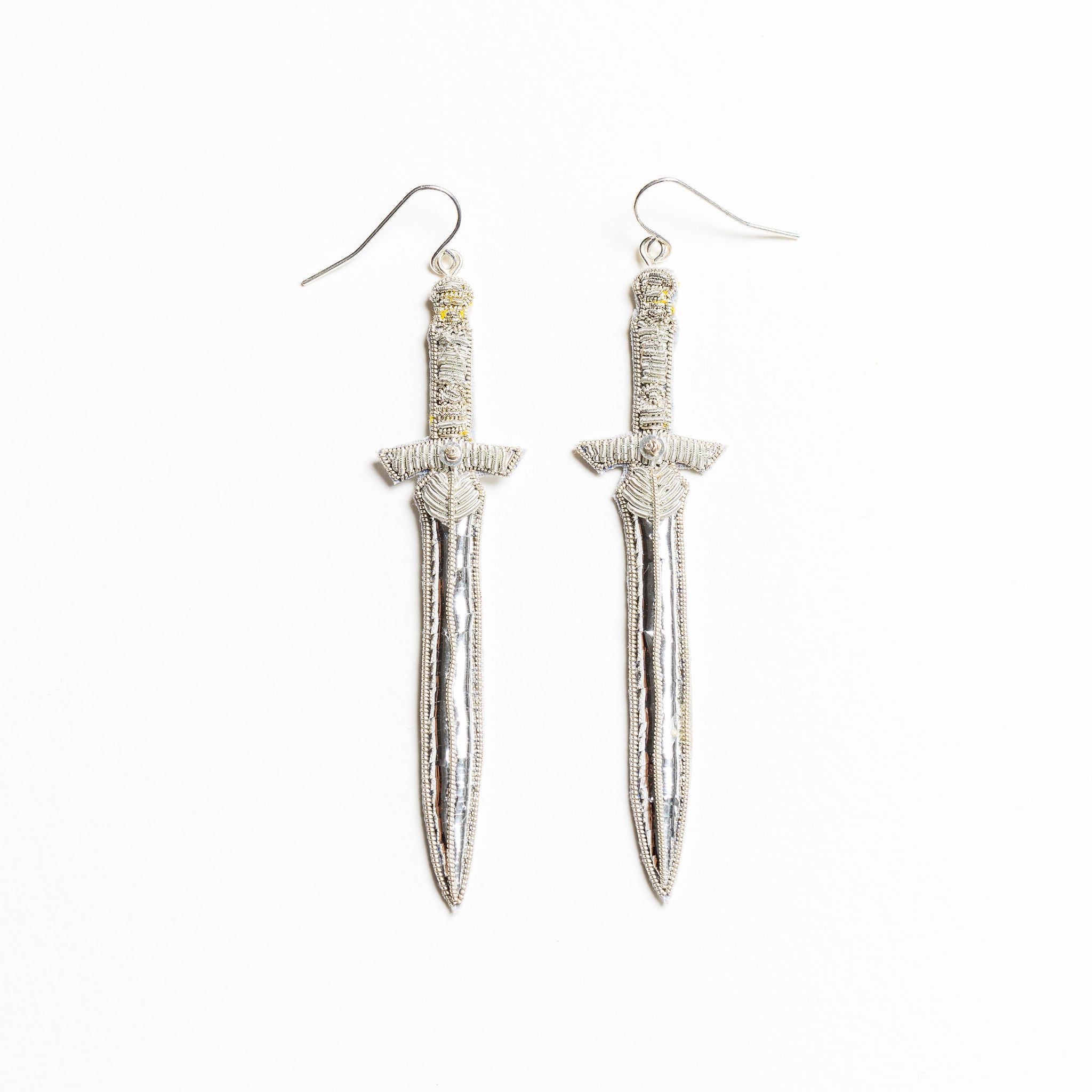 Fairytale Collection - Hand Embroidered Goldwork Dagger Earrings