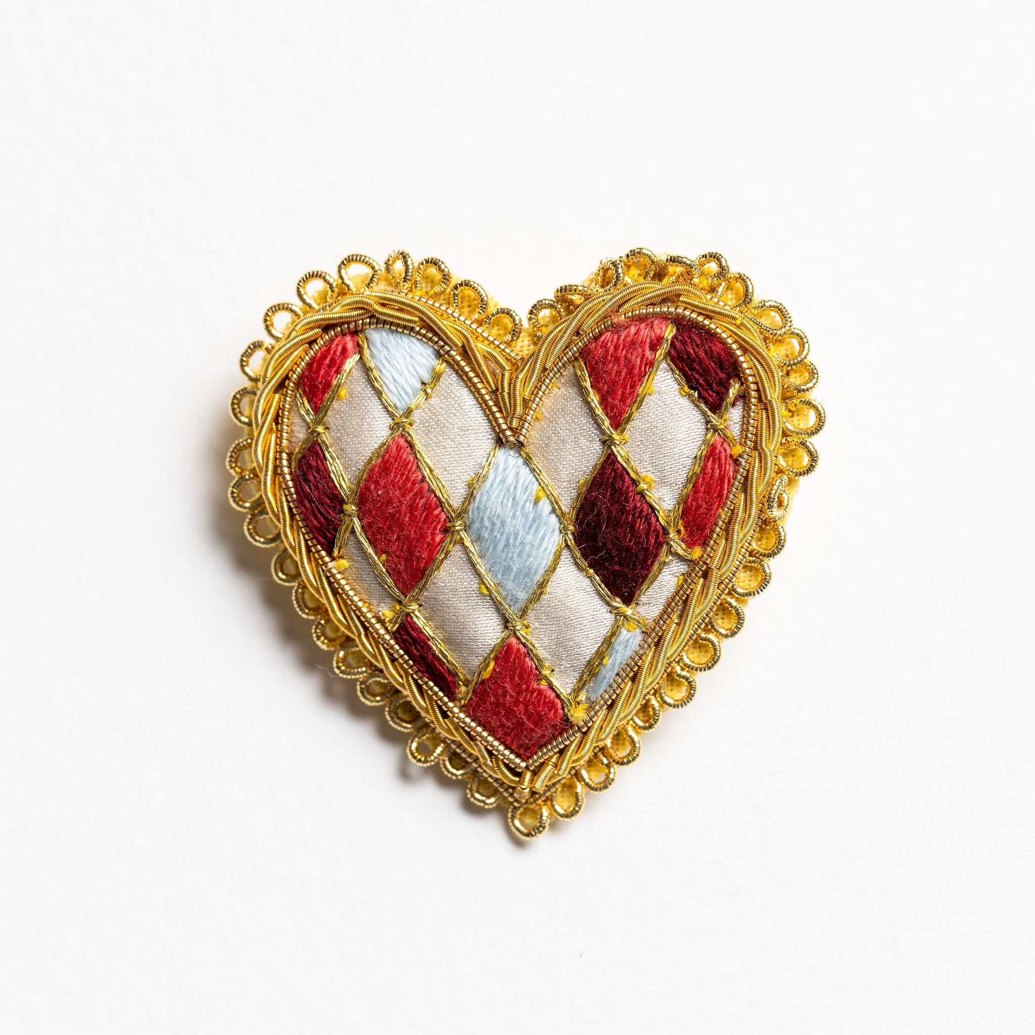 Fairytale Collection - Hand Embroidered Harlequin Heart Brooch