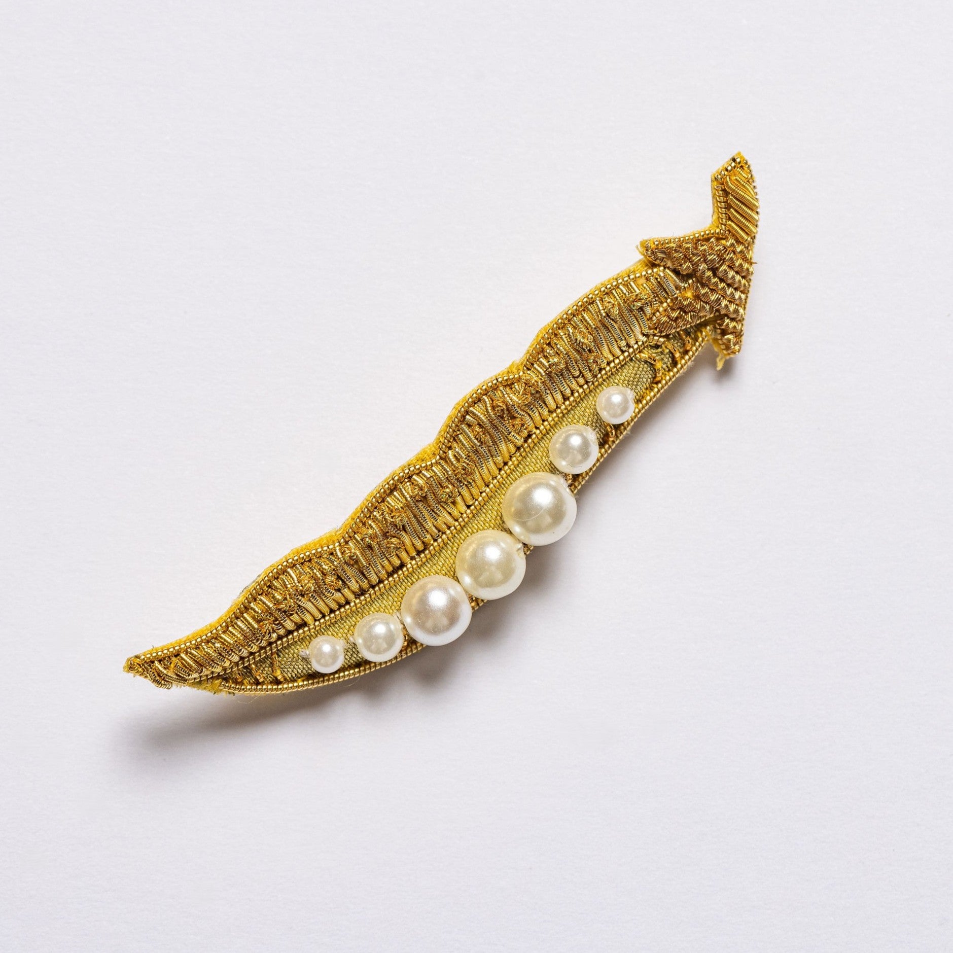 Golden Pea Brooch - Hand Embroidered brooch on a white background