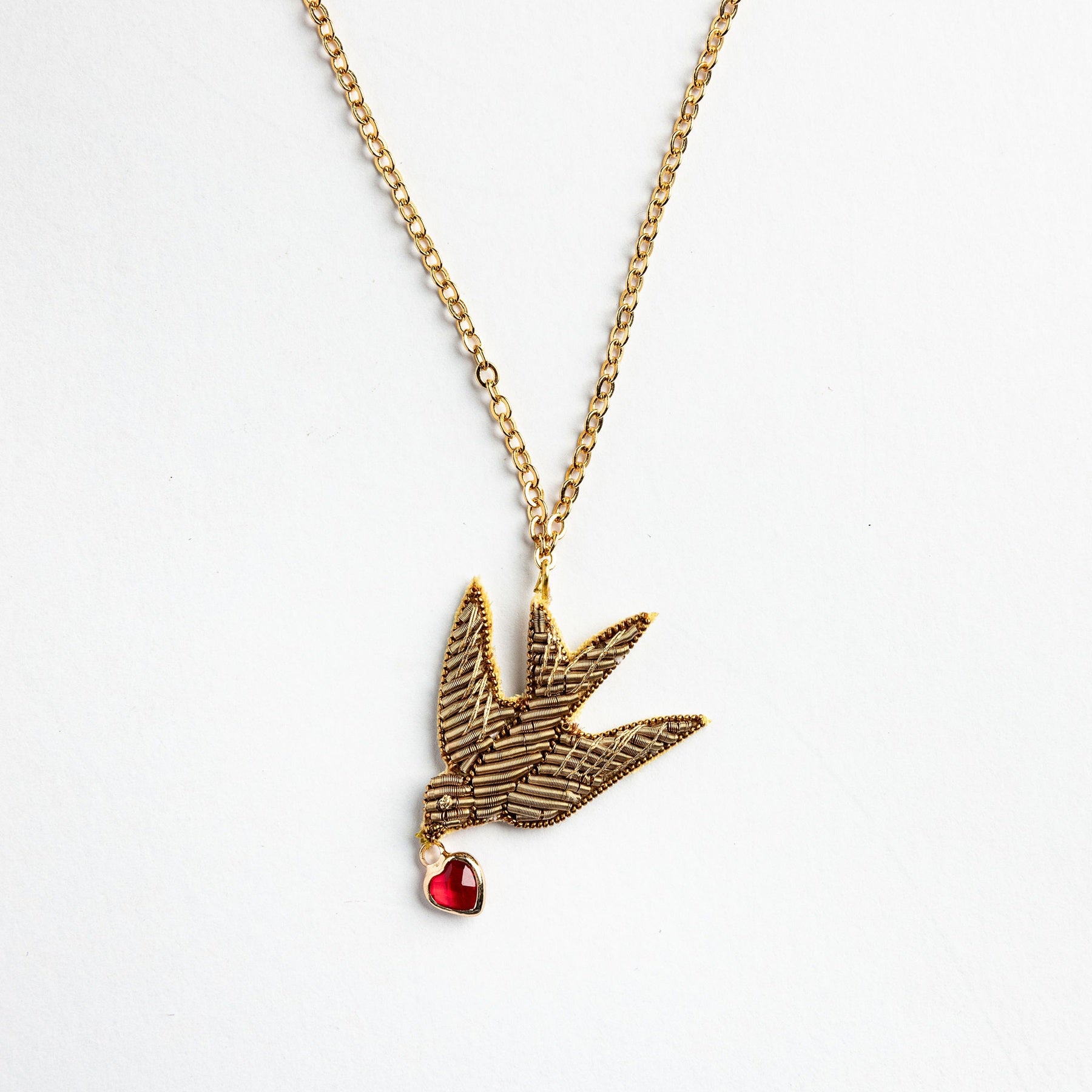 Hand Embroidered Antique Swallow Necklace - Valentines Collection 2026
