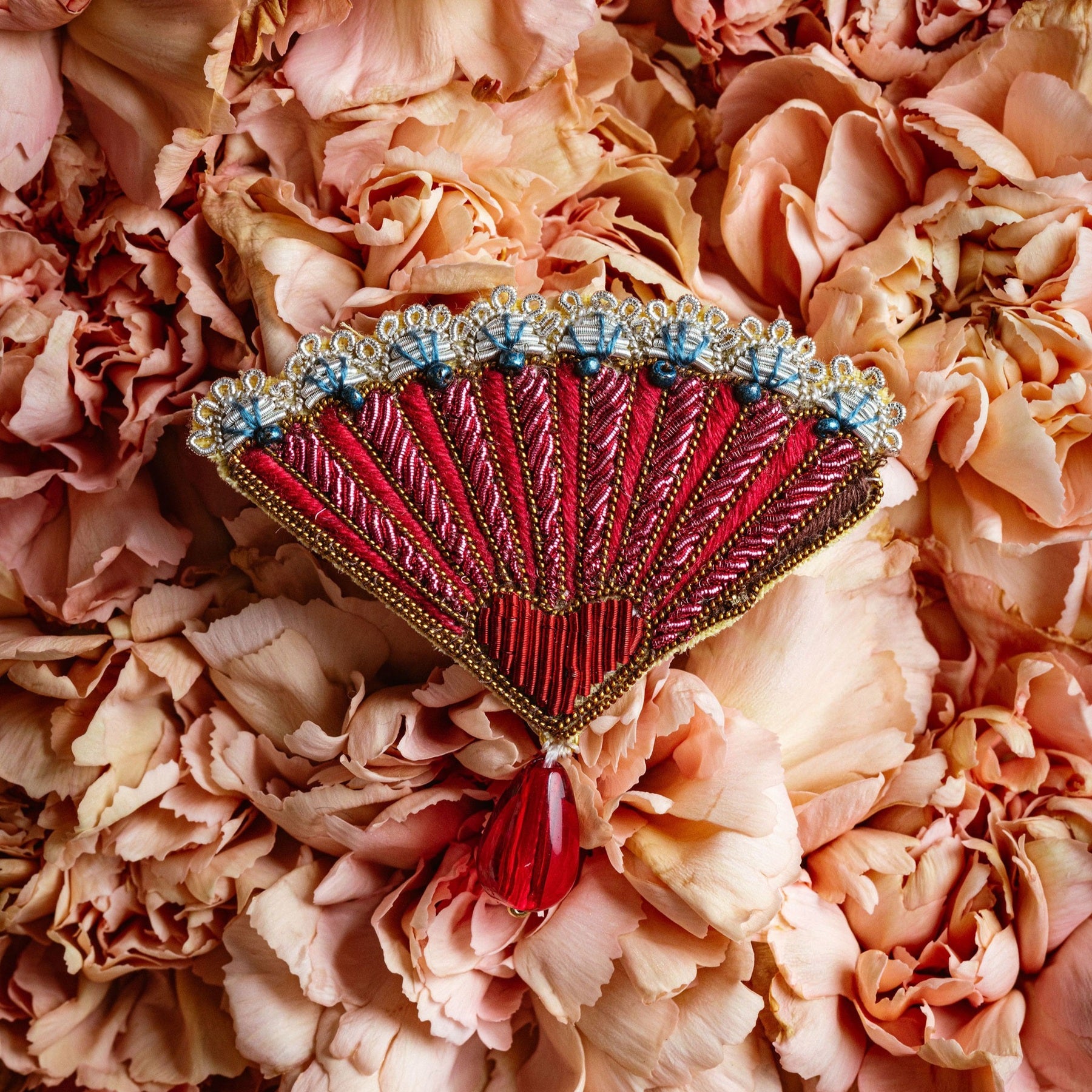 Hand Embroidered Goldwork Fan Brooch - Valentines Collection 2026