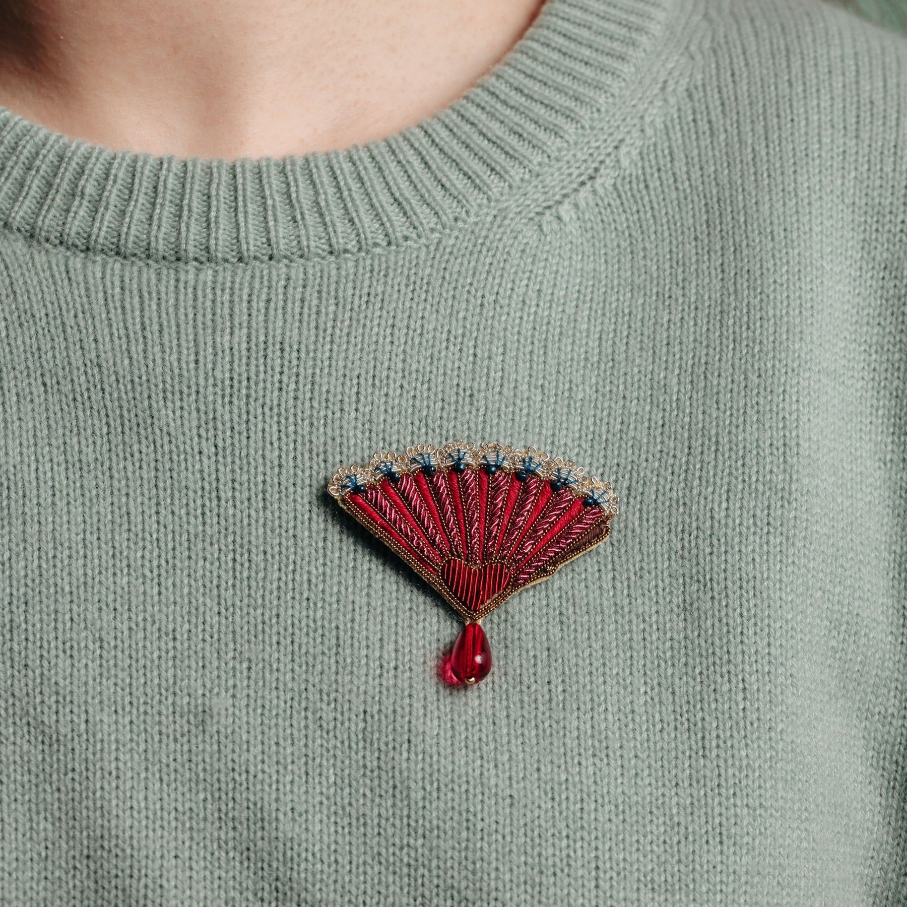 Hand Embroidered Goldwork Fan Brooch - Valentines Collection 2026