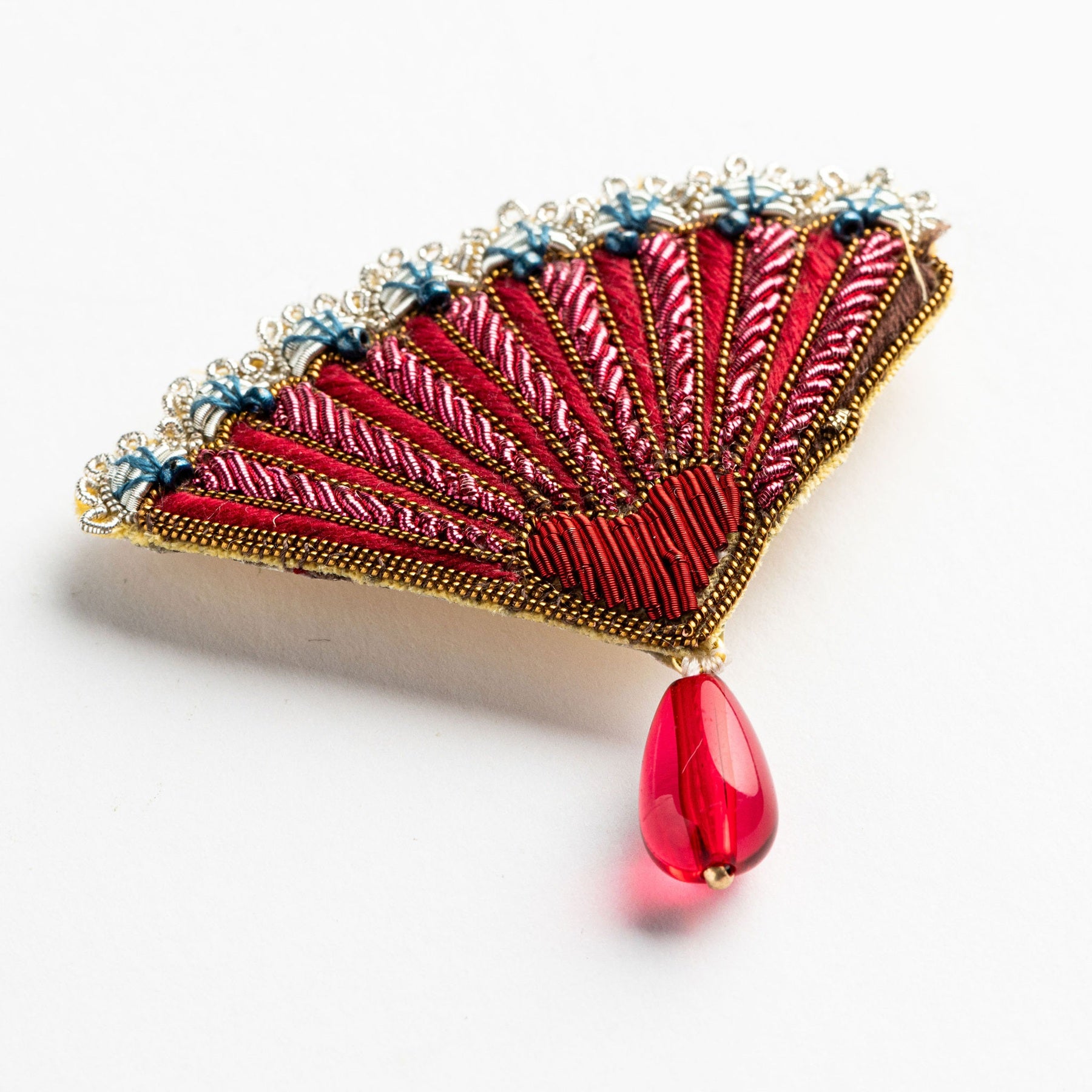 Hand Embroidered Goldwork Fan Brooch - Valentines Collection 2026