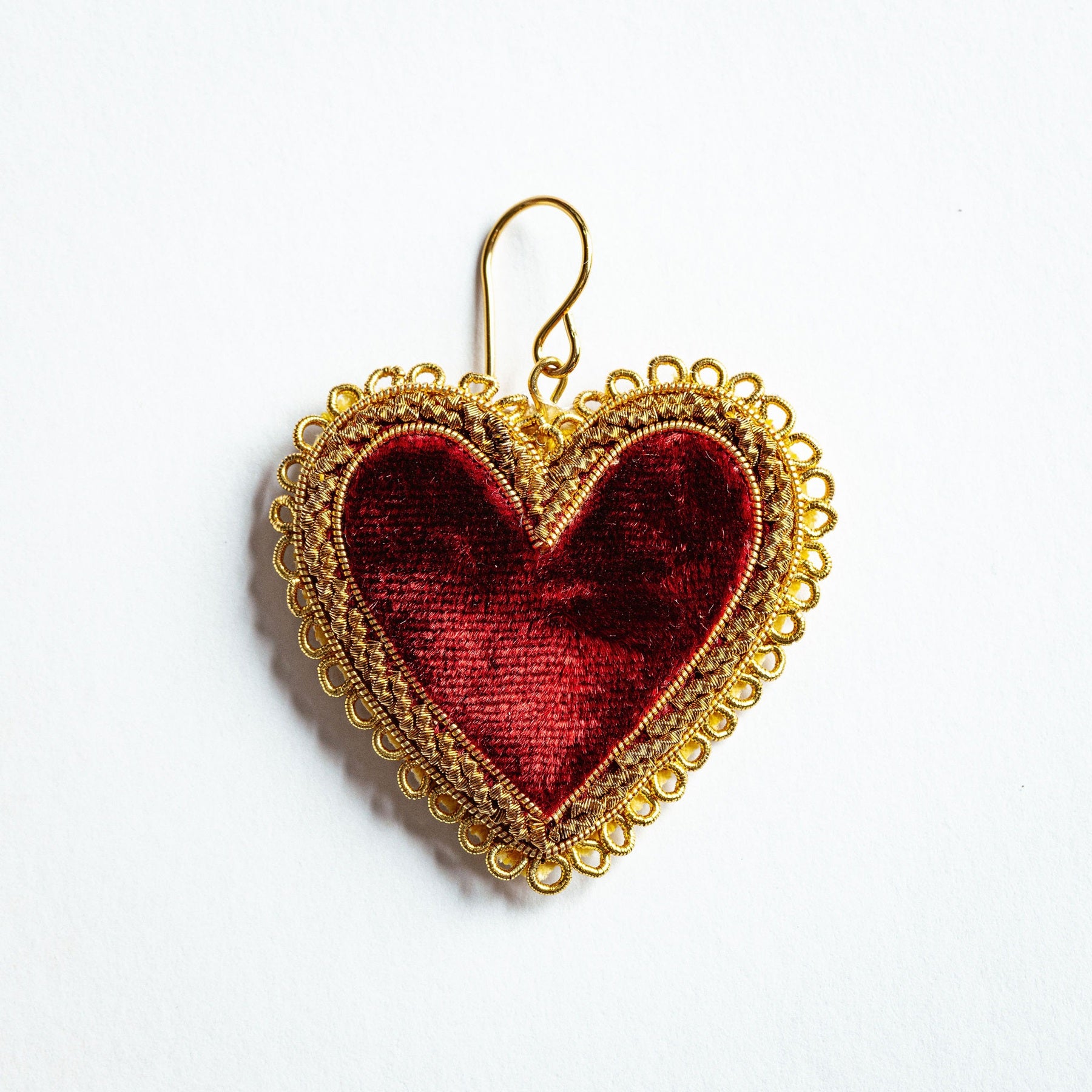 Hand Embroidered Red Ruby Heart Earrings - Valentines Collection 2026