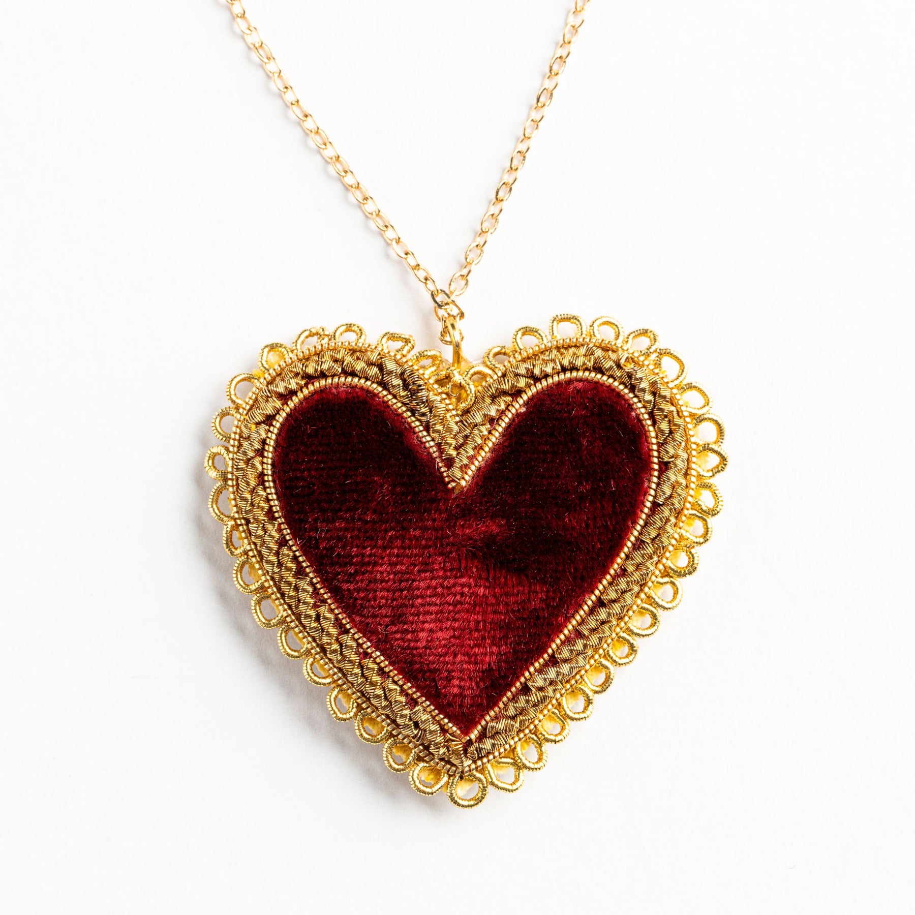 Hand Embroidered Red Ruby Heart Necklace - Valentines Collection 2026