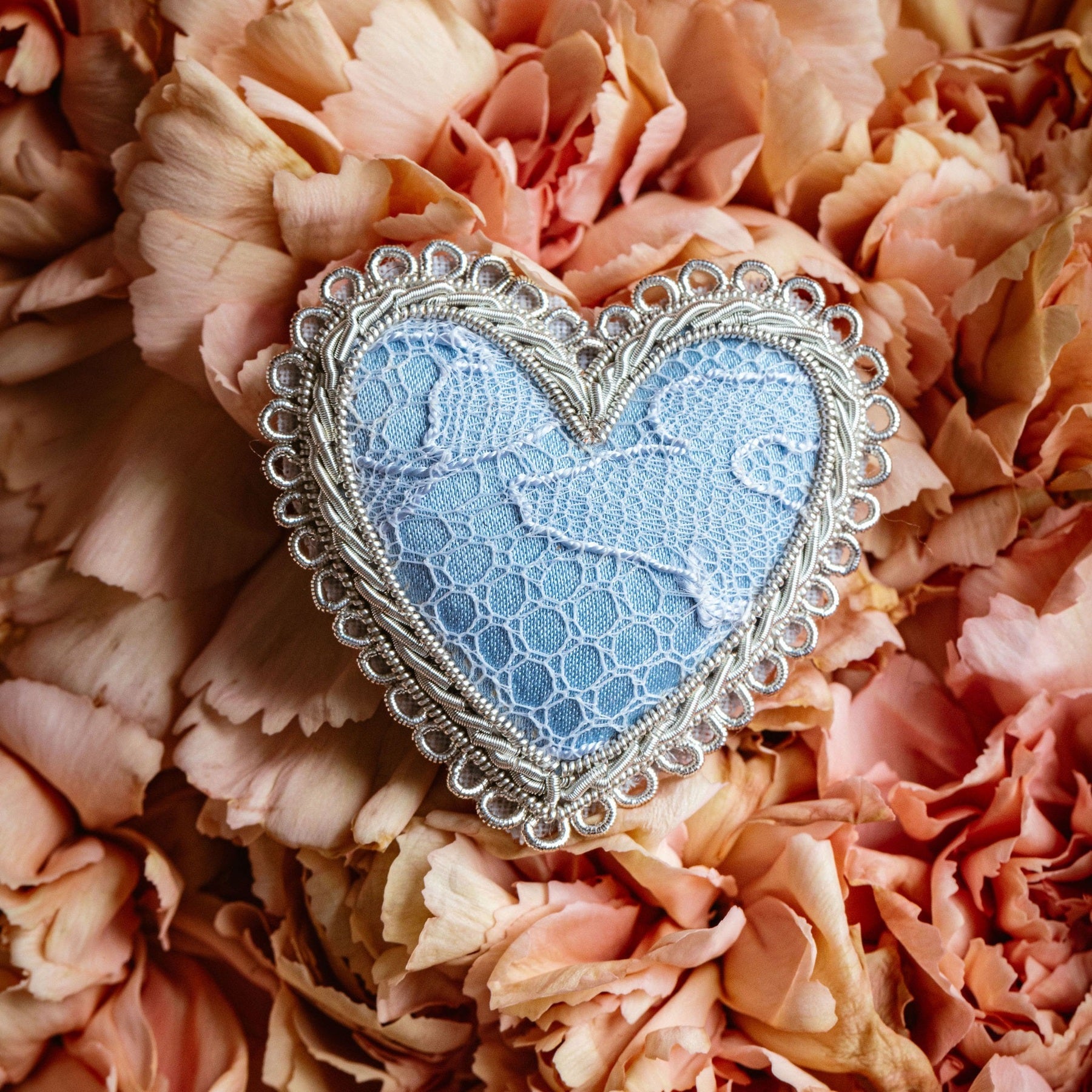 Hand Embroidered Something Blue Heart Brooch - Valentines Collection 2026