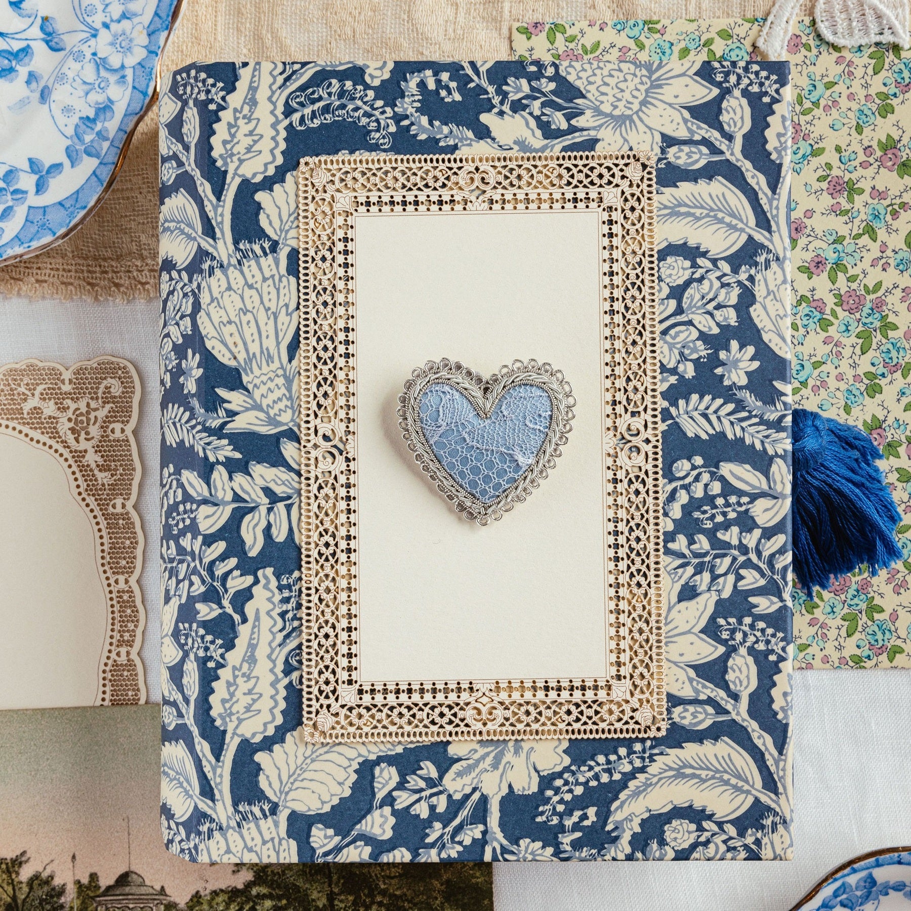 Hand Embroidered Something Blue Heart Brooch - Valentines Collection 2026