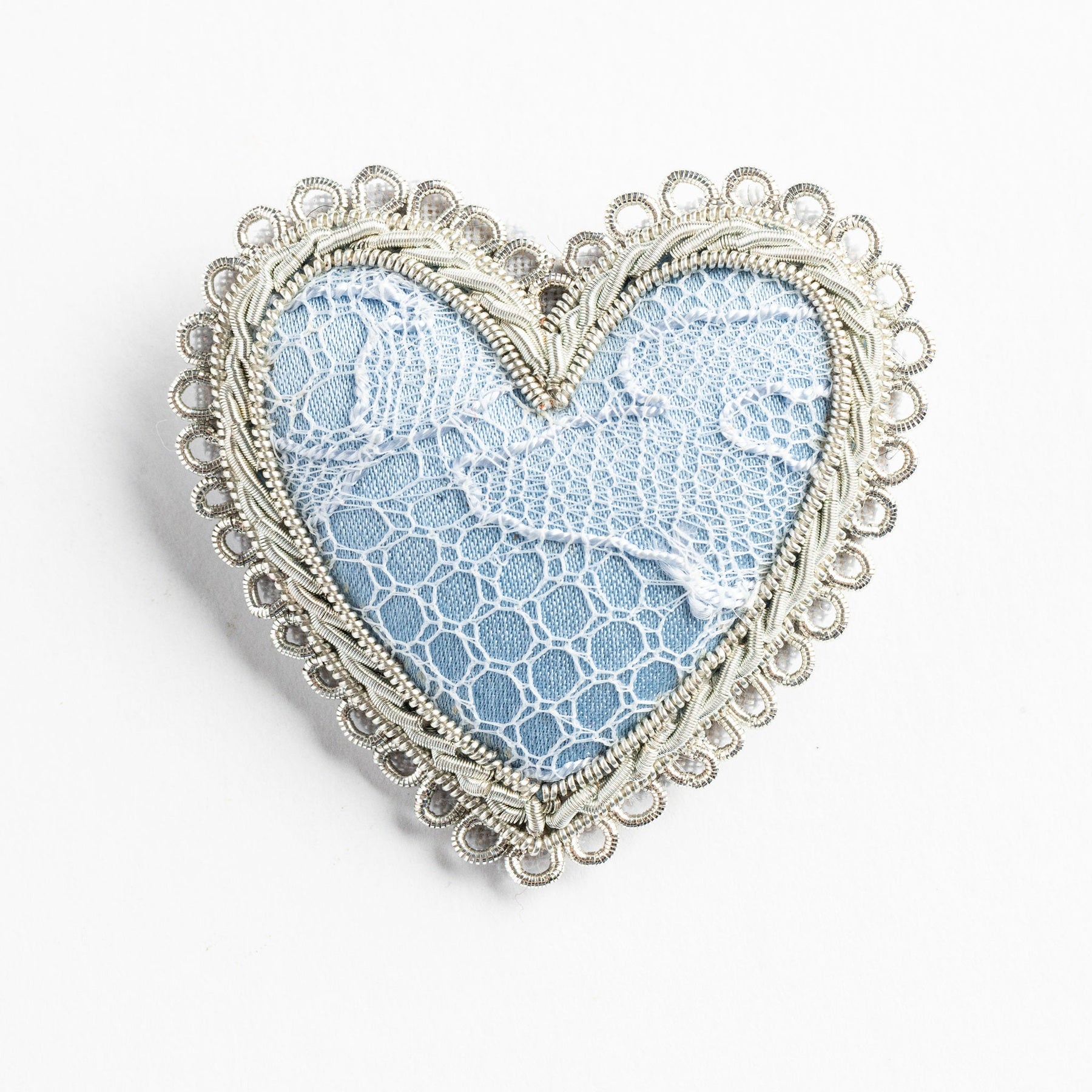 Hand Embroidered Something Blue Heart Brooch - Valentines Collection 2026