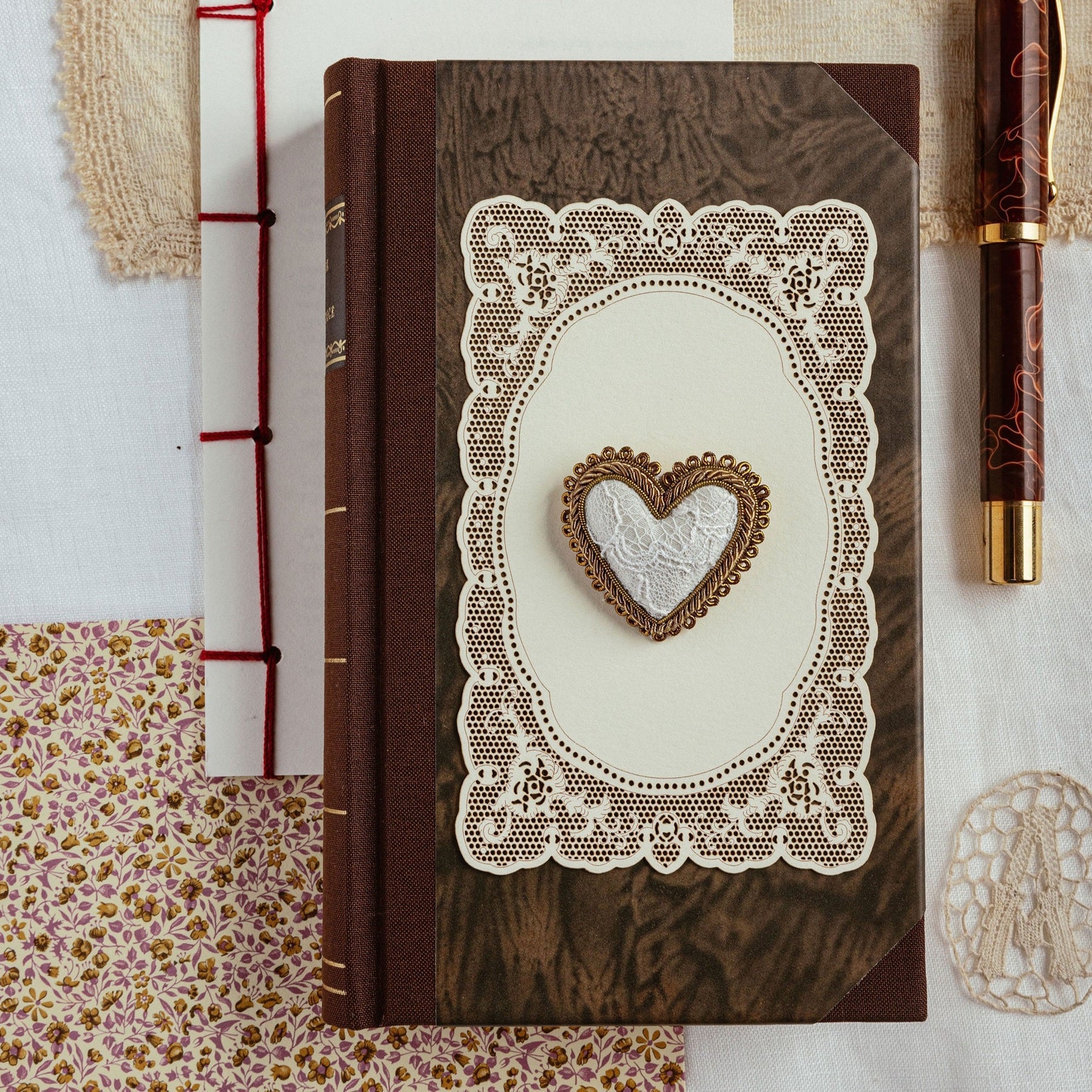 Hand Embroidered White Lace Heart Brooch - Valentines Collection 2026