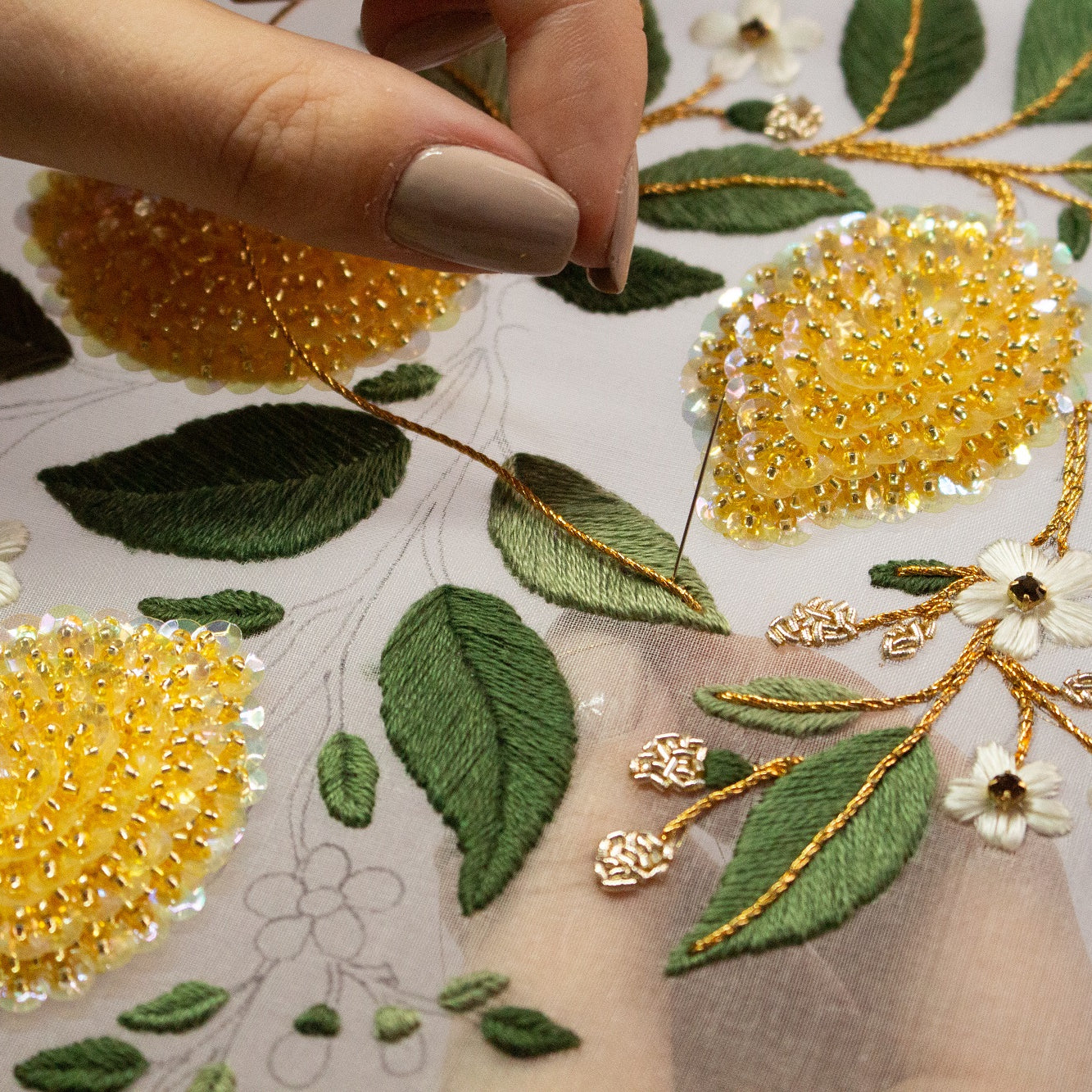 Hand and Lock School Hand Embroidery Course - Beaded Lemons