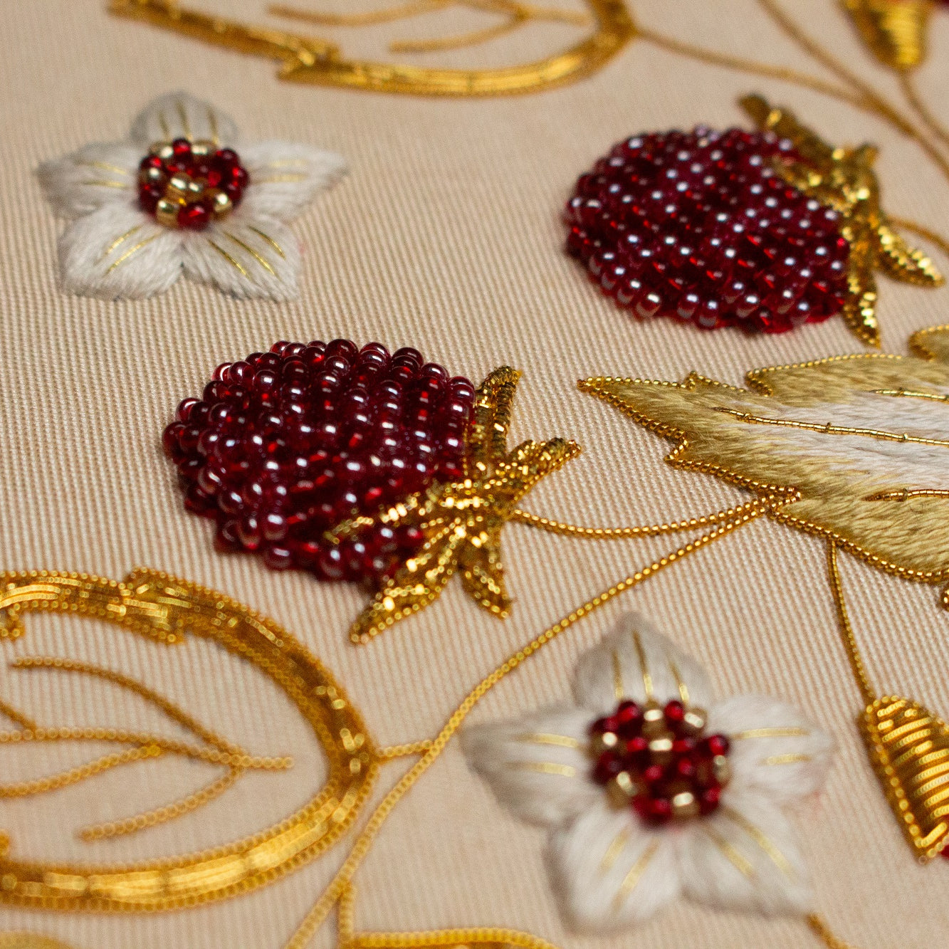 Hand and Lock School Hand Embroidery Course - Beaded and Goldwork Berries