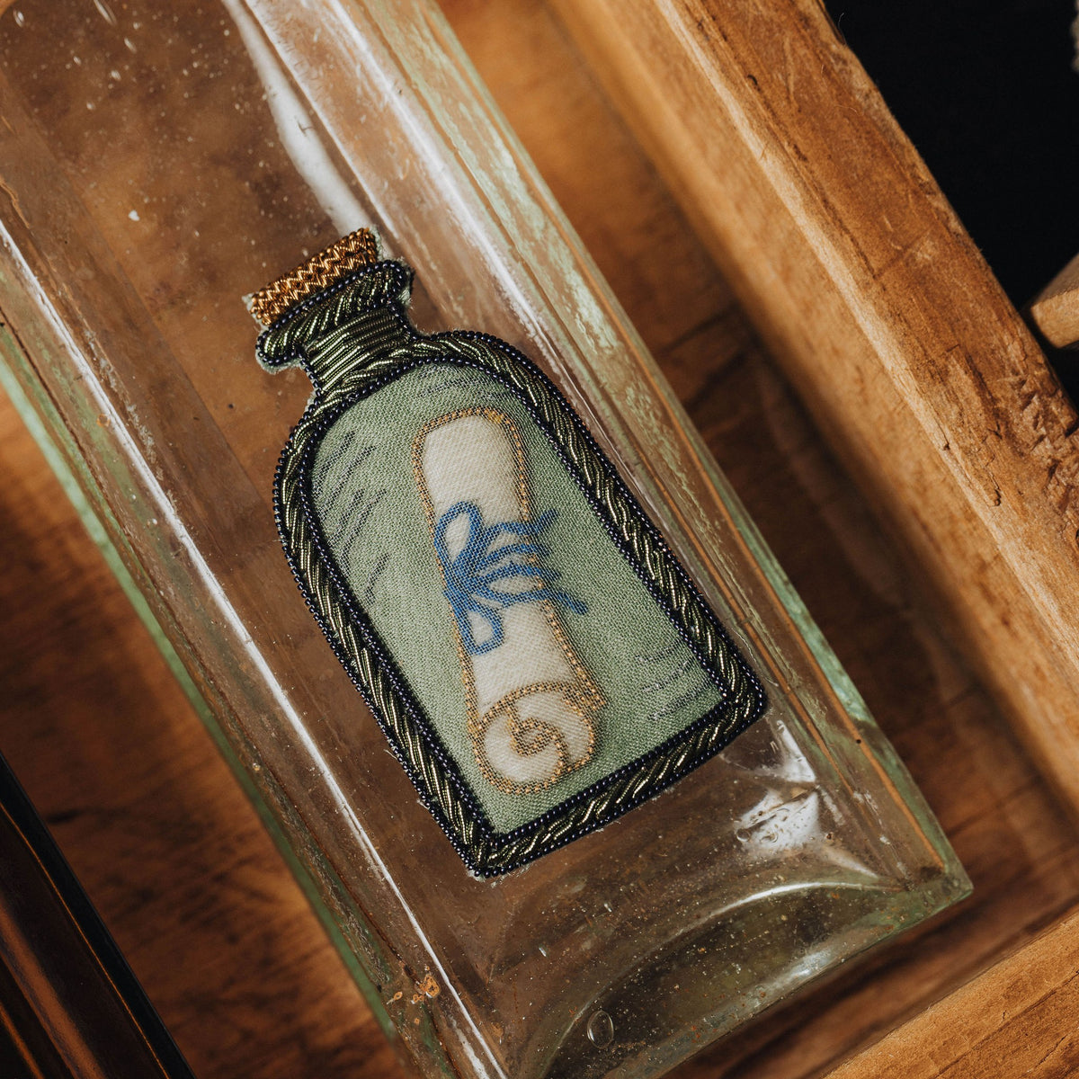 Message in a Bottle Hand Embroidered Brooch