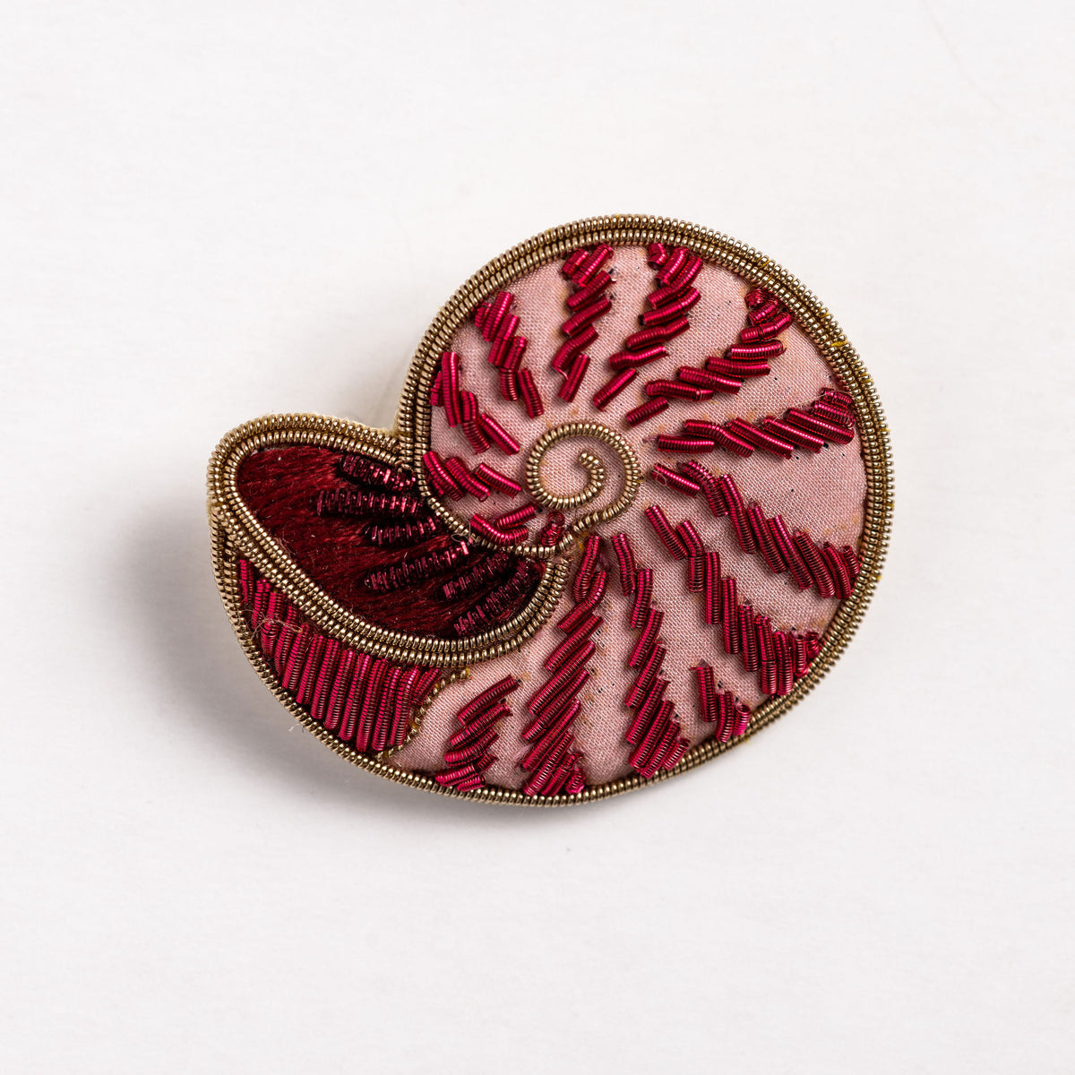 Nautilus Shell Hand Embroidered Brooch