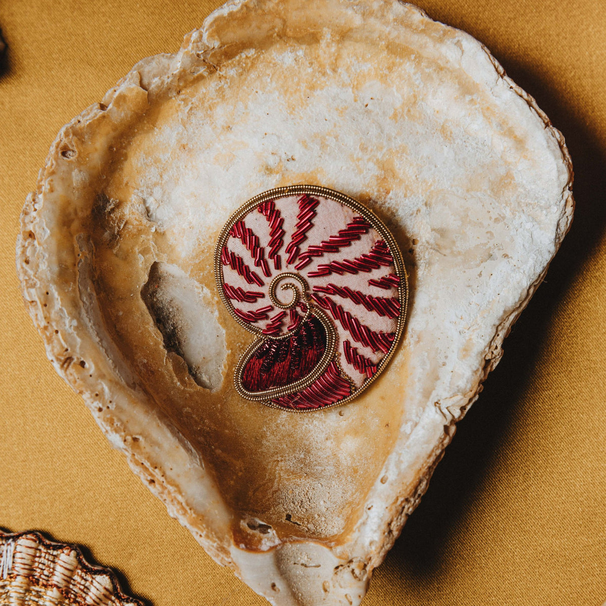 Nautilus Shell Hand Embroidered Brooch