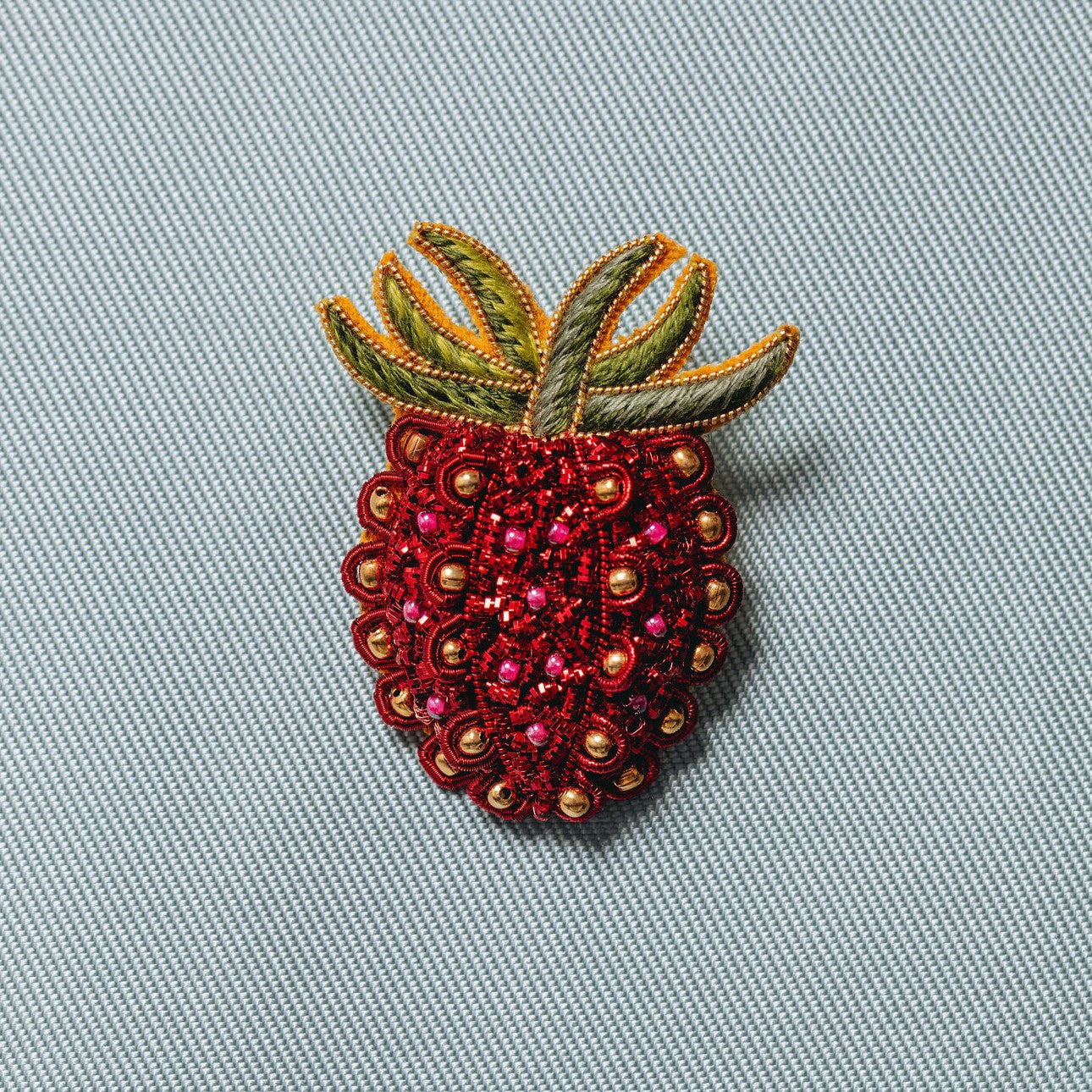 Studio Coverdale Collaboration - Strawberry Embroidered Goldwork Brooch