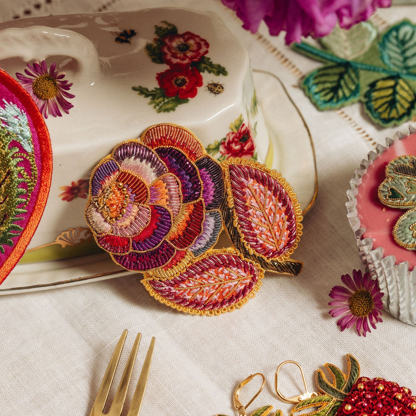 Studio Coverdale Collaboration - Thorny Weaver Embroidered Goldwork Brooch