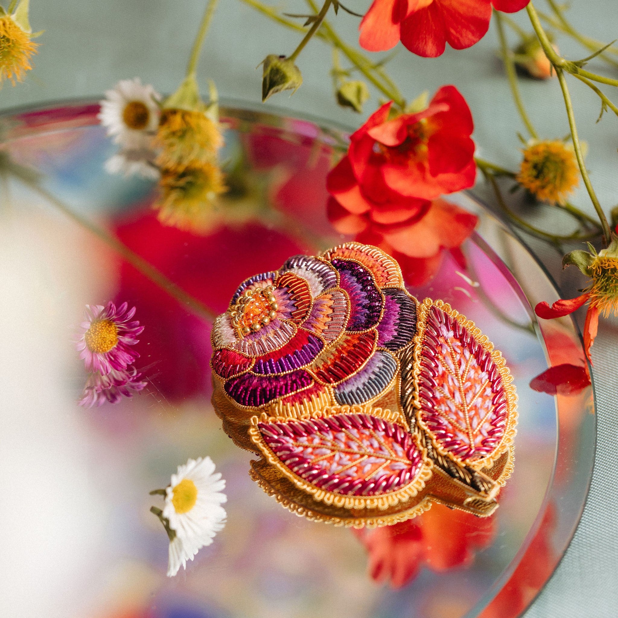 Studio Coverdale Collaboration - Thorny Weaver Embroidered Goldwork Brooch