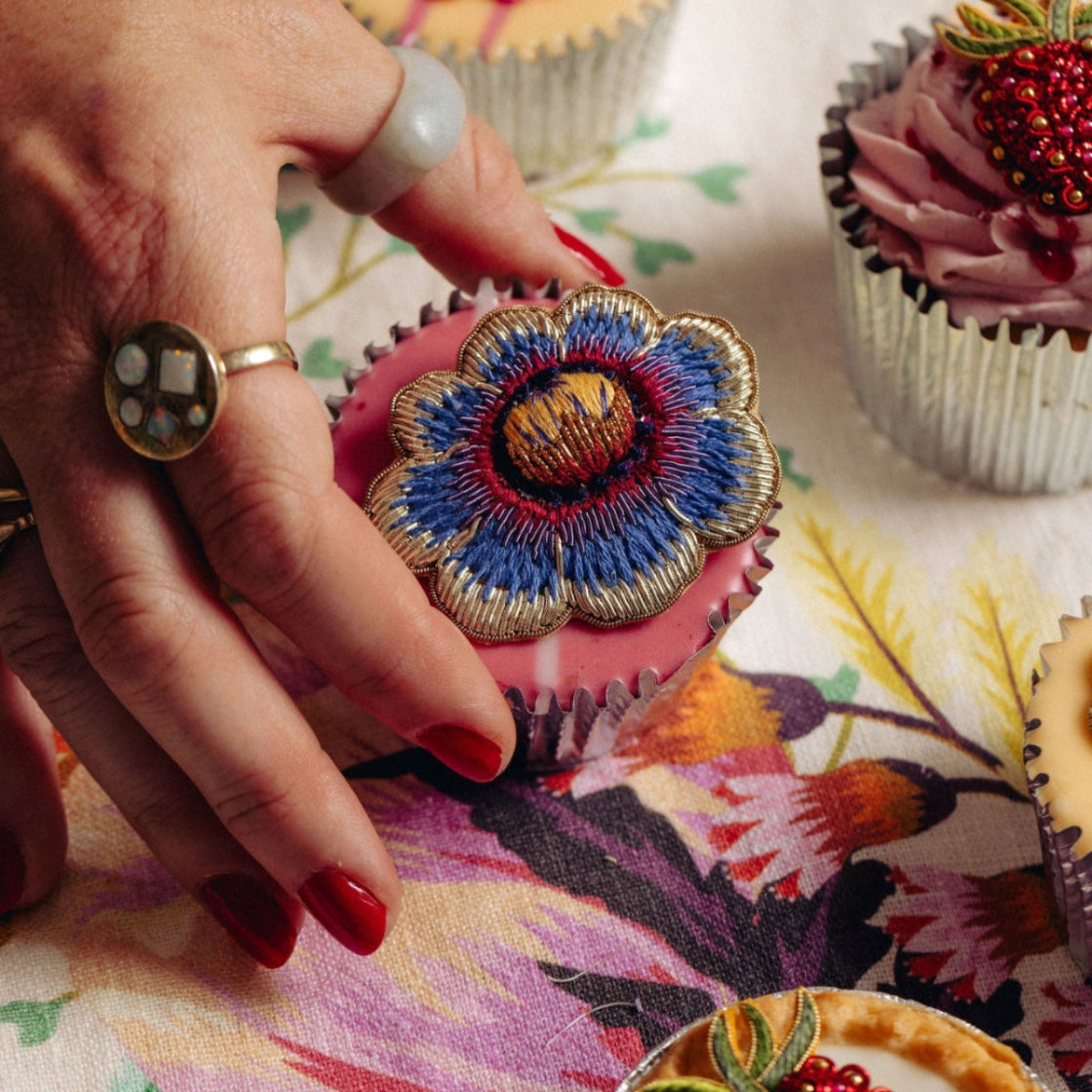 Studio Coverdale Collaboration - Ziggy Flower Embroidered Goldwork Brooch