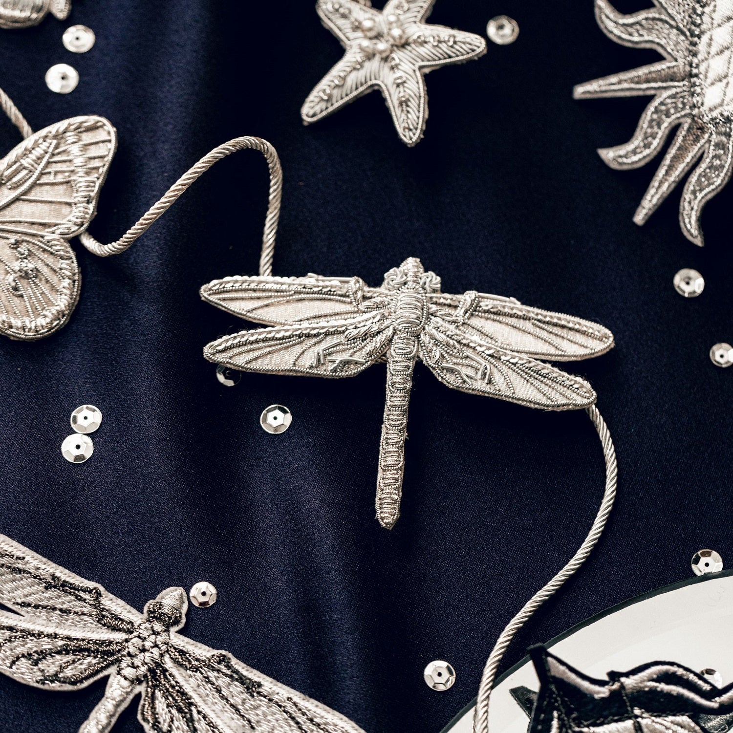 The Silver Collection - Hand Embroidered Dragonfly Brooch