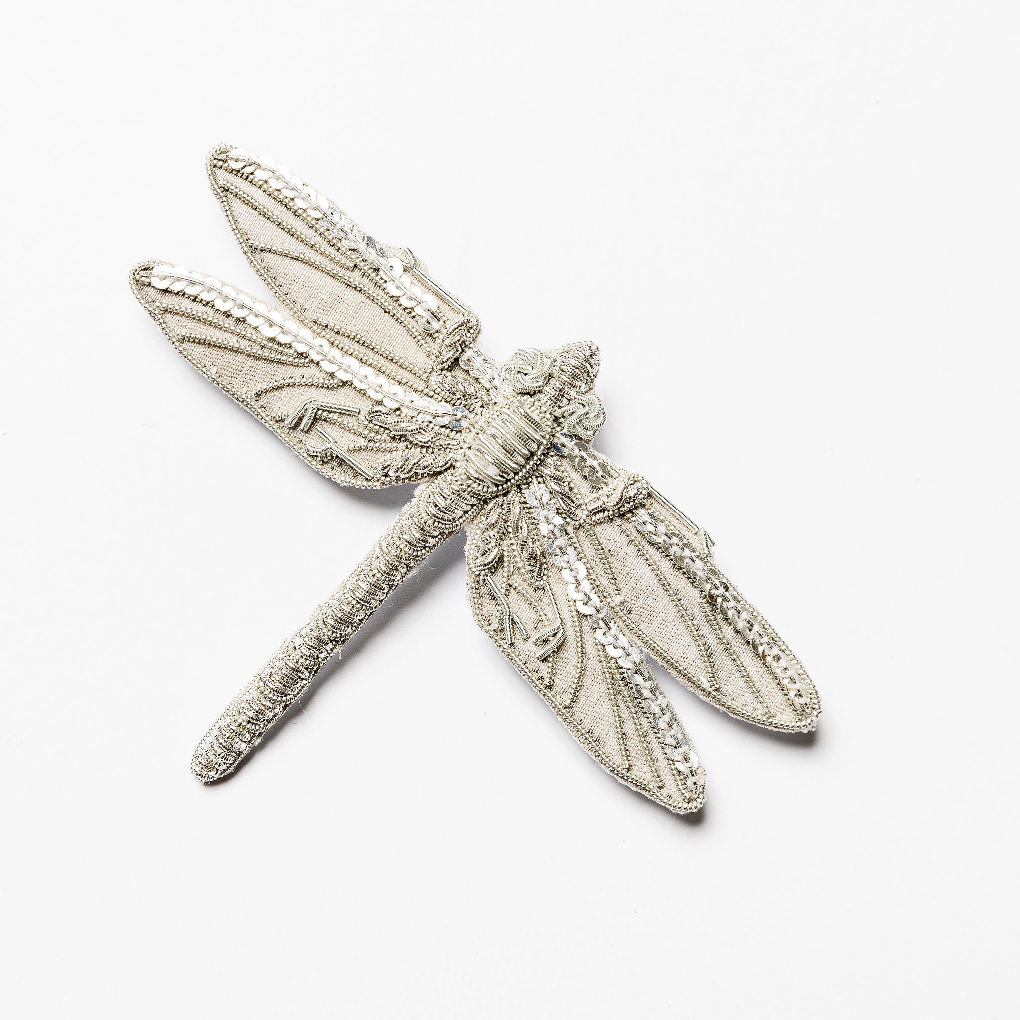 The Silver Collection - Hand Embroidered Dragonfly Brooch