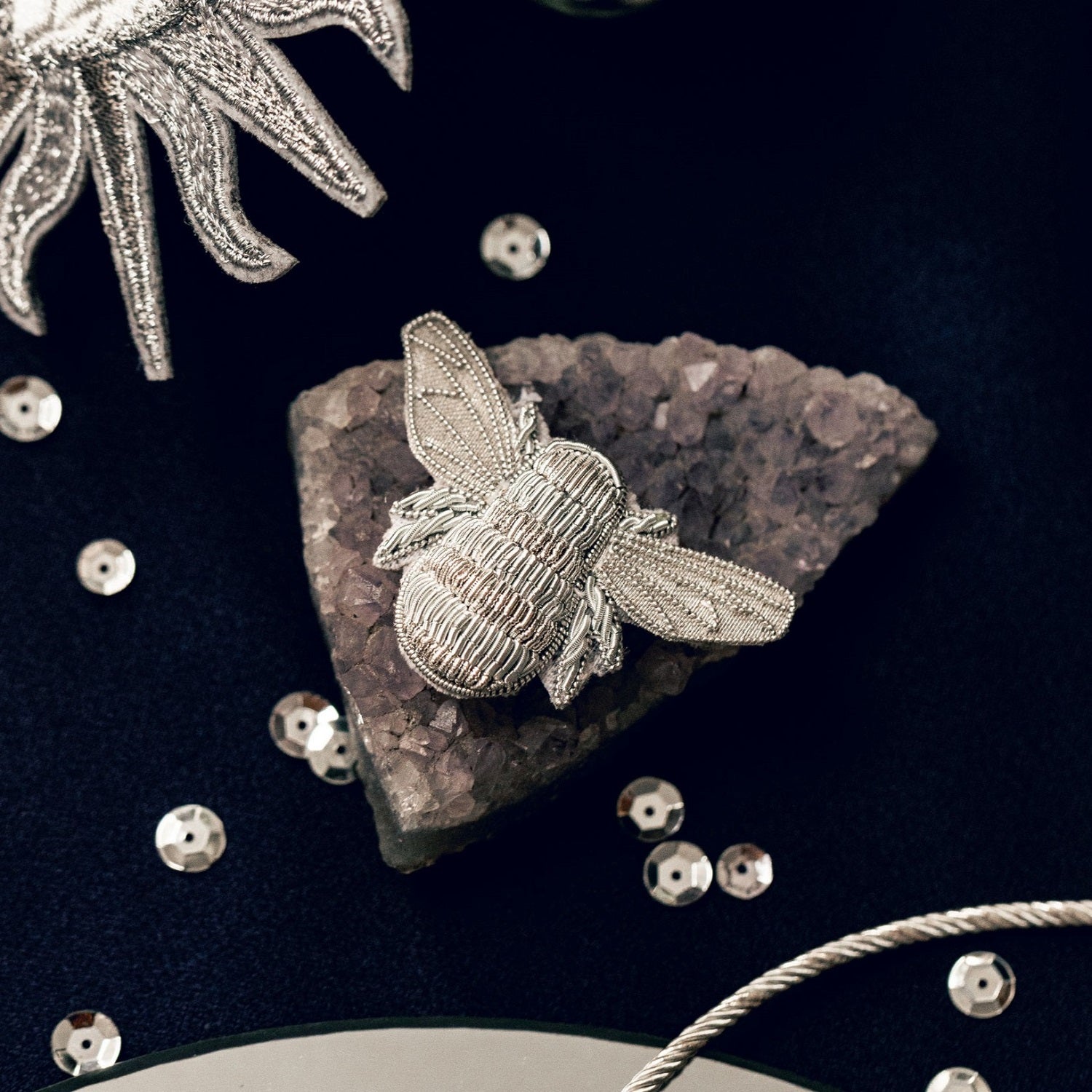 The Silver Collection - Hand Embroidered Goldwork Bee Brooch