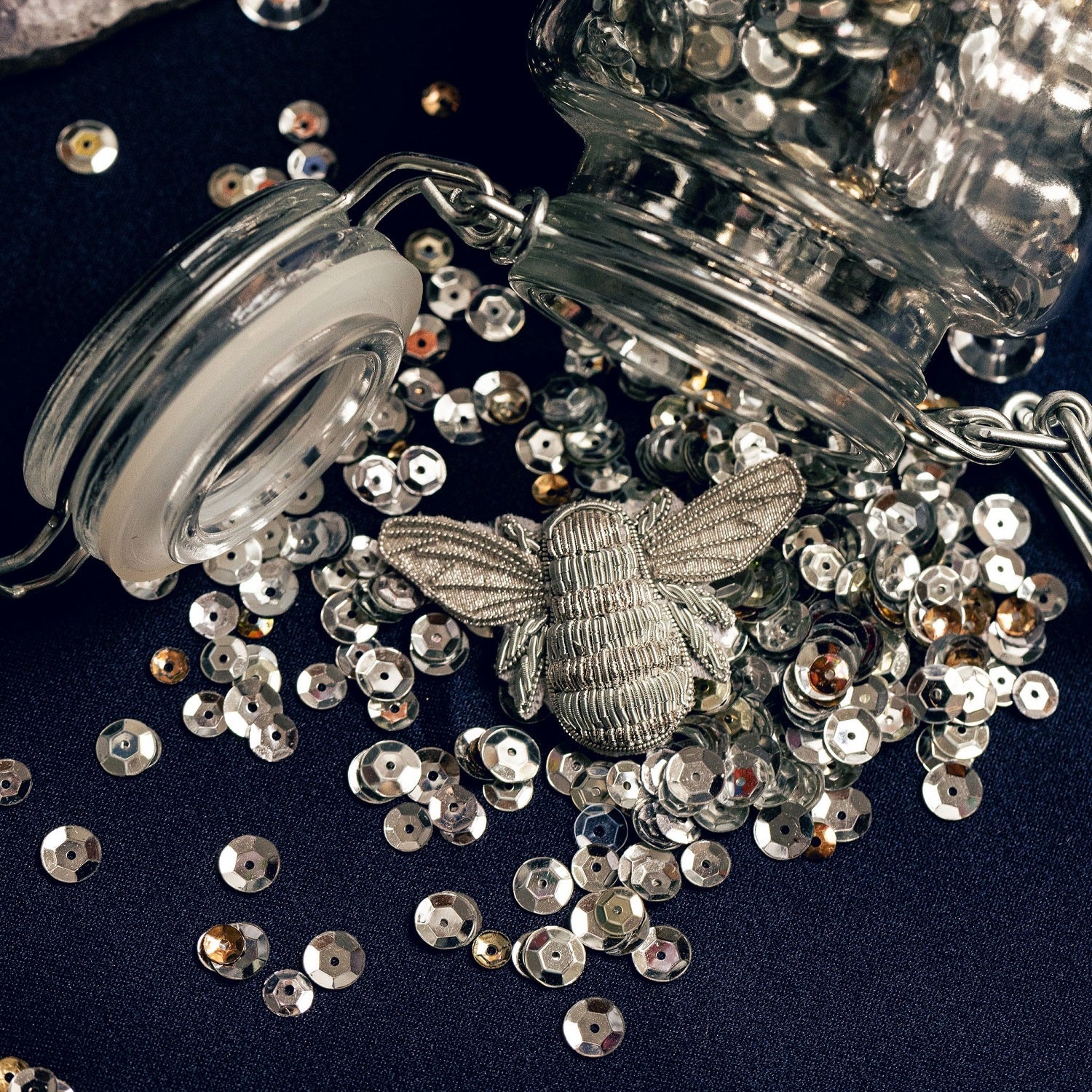 The Silver Collection - Hand Embroidered Goldwork Bee Brooch