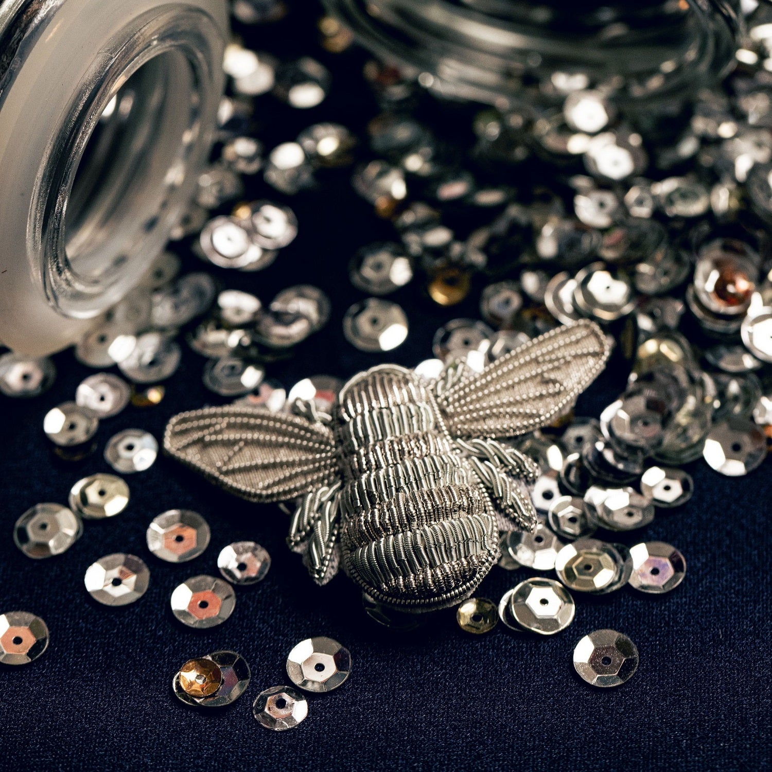 The Silver Collection - Hand Embroidered Goldwork Bee Brooch