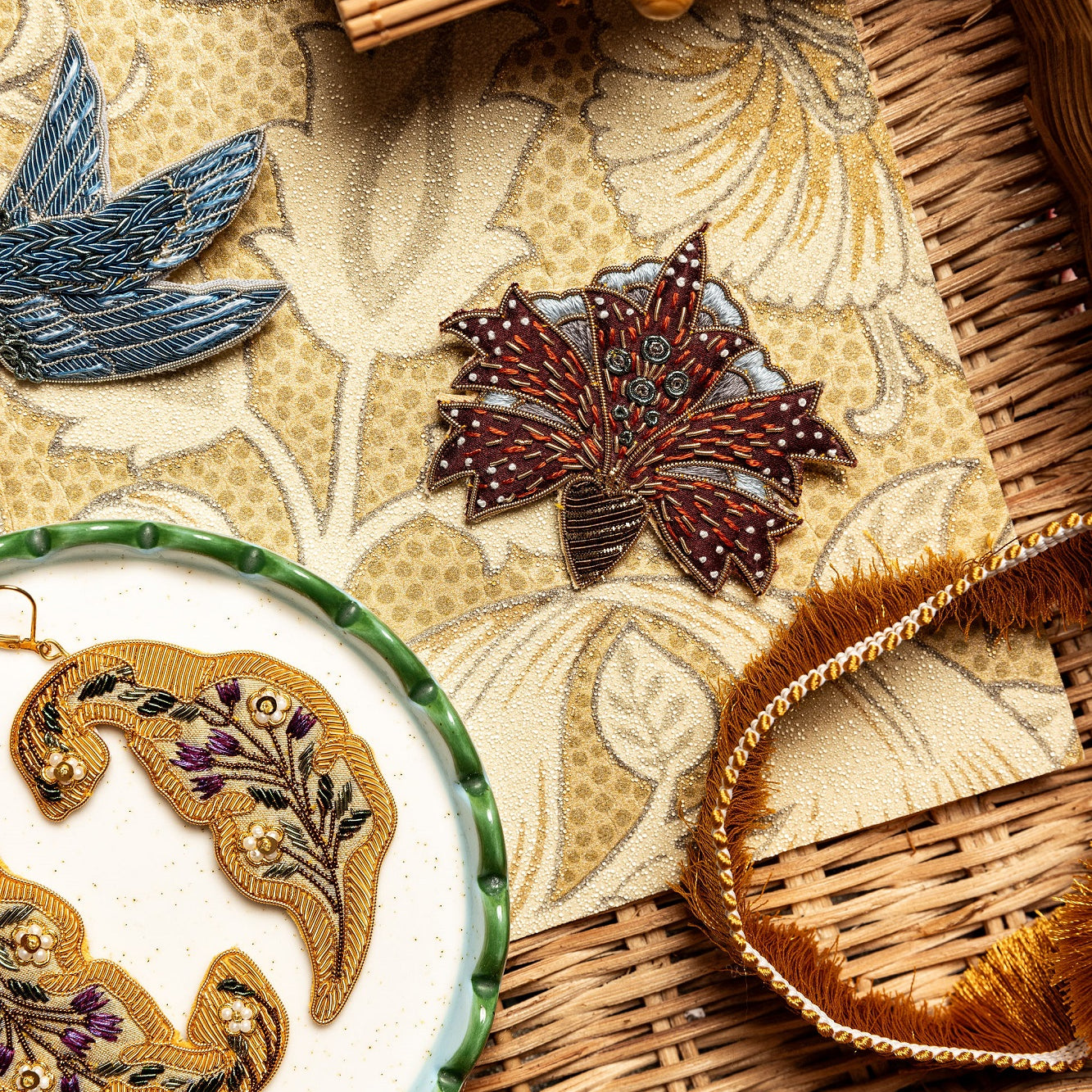 William Morris Hand Embroidered Goldwork Accessories