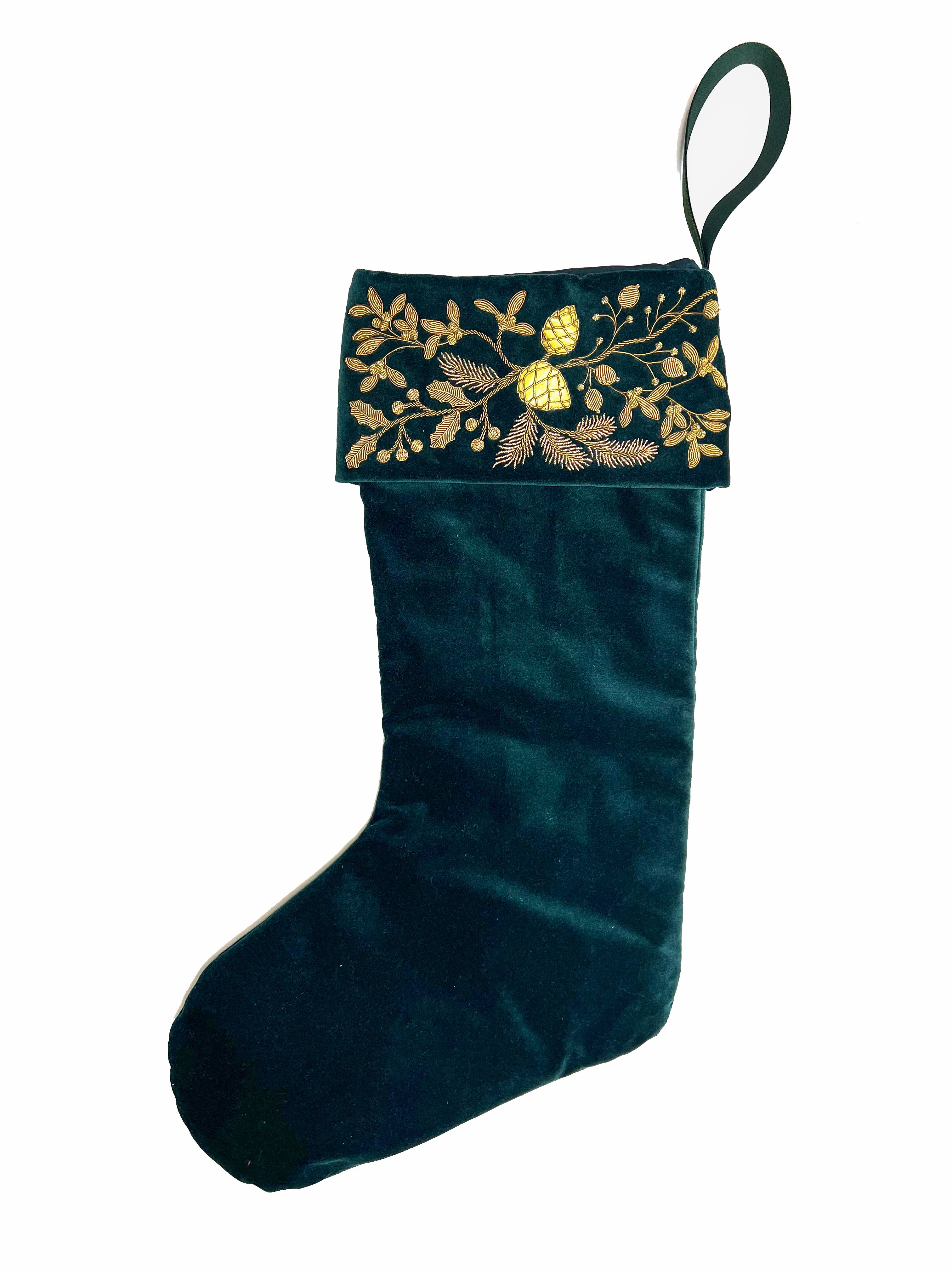 The Mistletoe Stocking large - Green & Antique Gold (7885005029635)