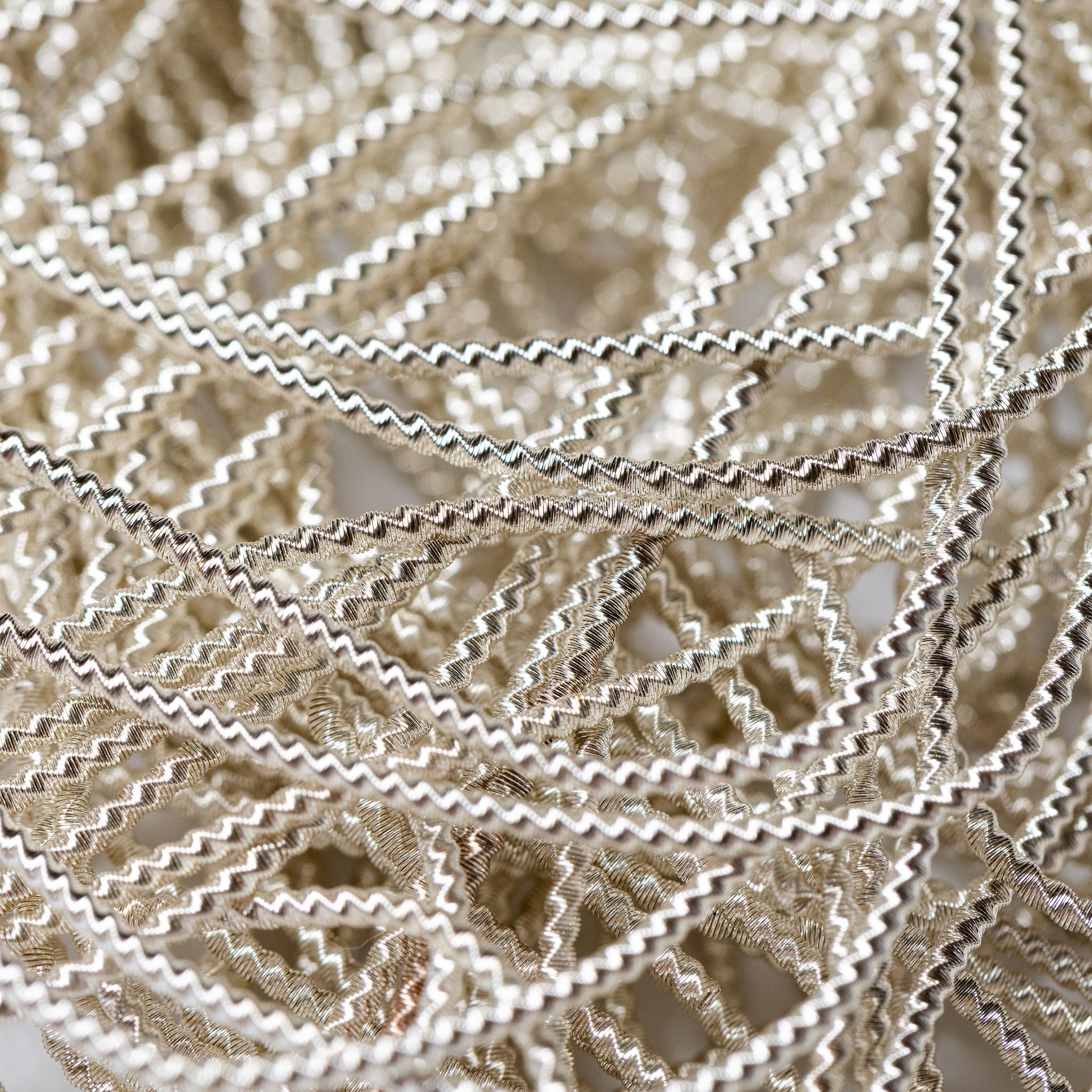 Silver Check Goldwork Embroidery Bullion Close Up