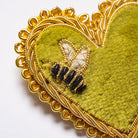 Bee Heart Brooch - Hand Embroidered brooch, close up of the goldwork bee design 
