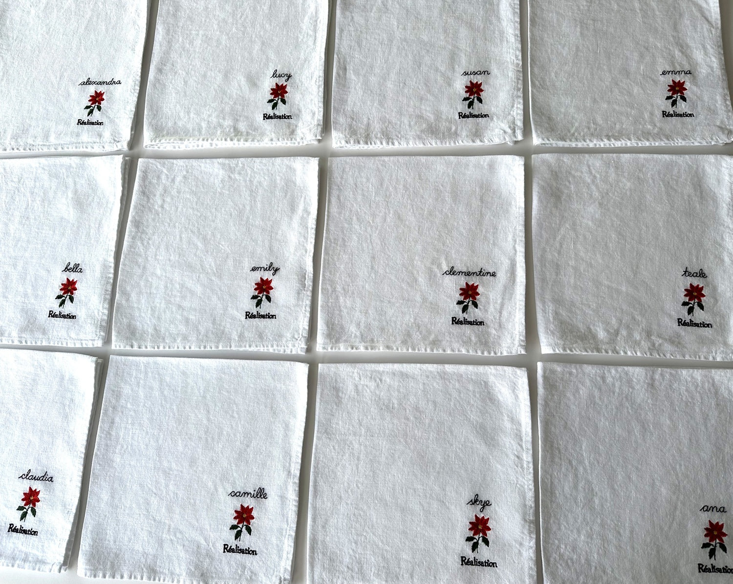 Bespoke Embroidered Napkins for Réalisation